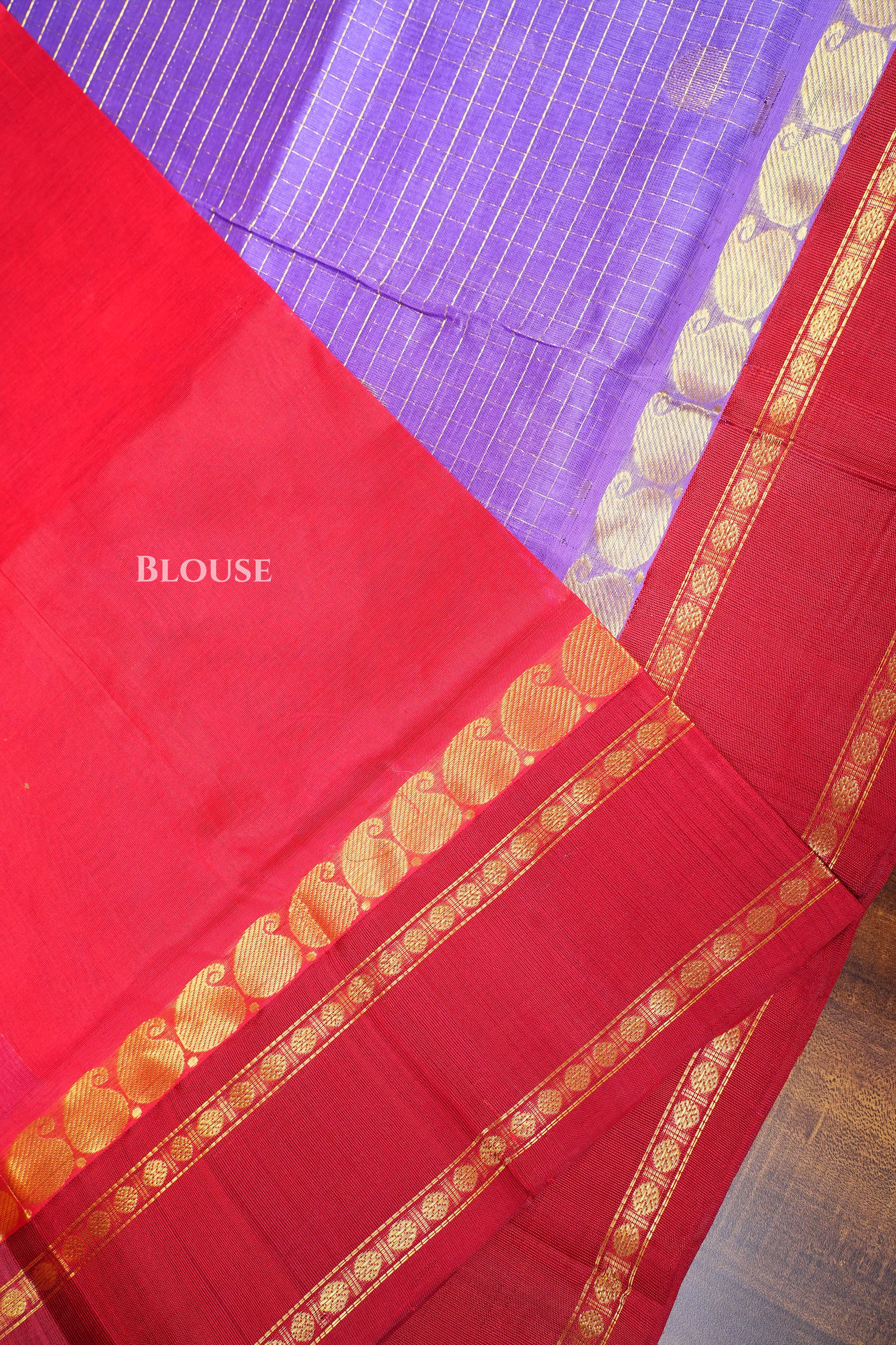 Lavender Kattam With Red Pure Kanchi Silk Cotton Saree