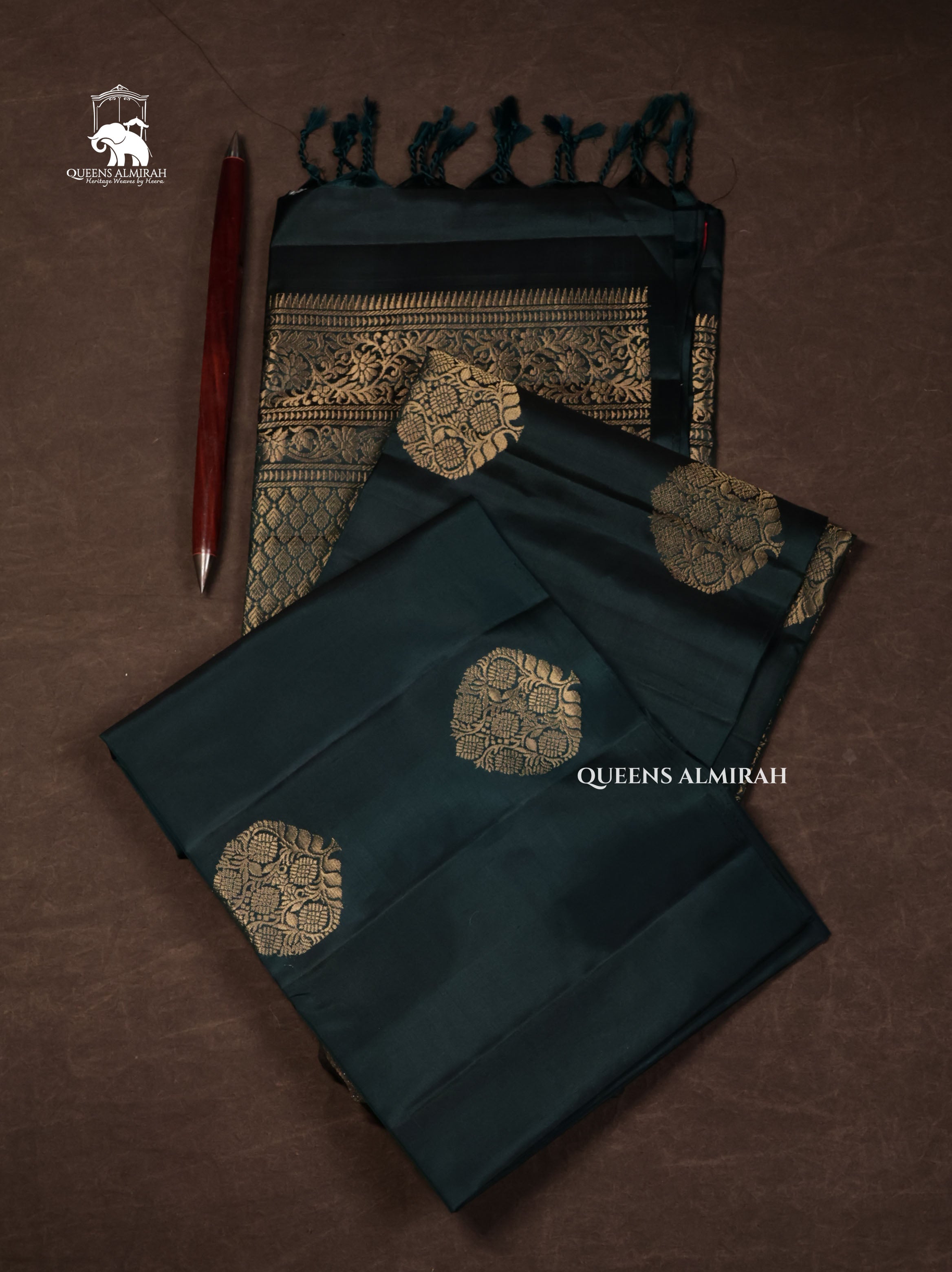 Dark Bottle Green Pure Soft Silk Saree