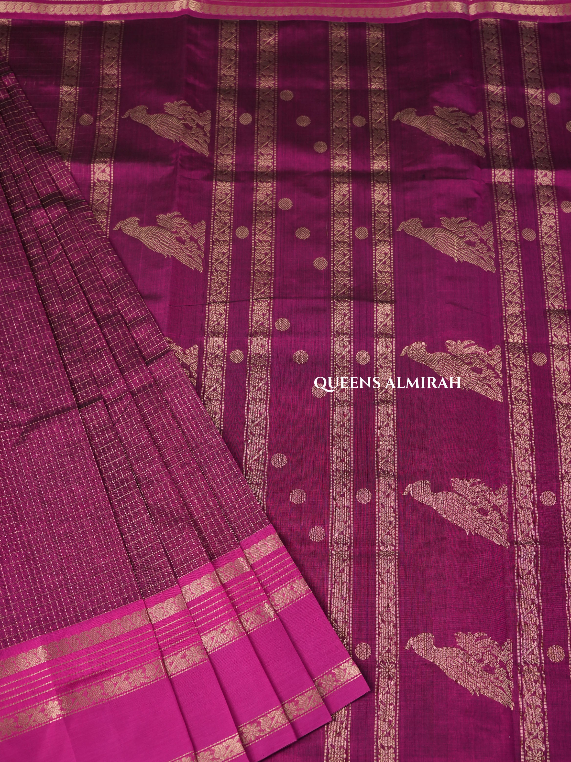 Vadamalli Purple With Rani Pink Chettinad Silk Cotton Sare