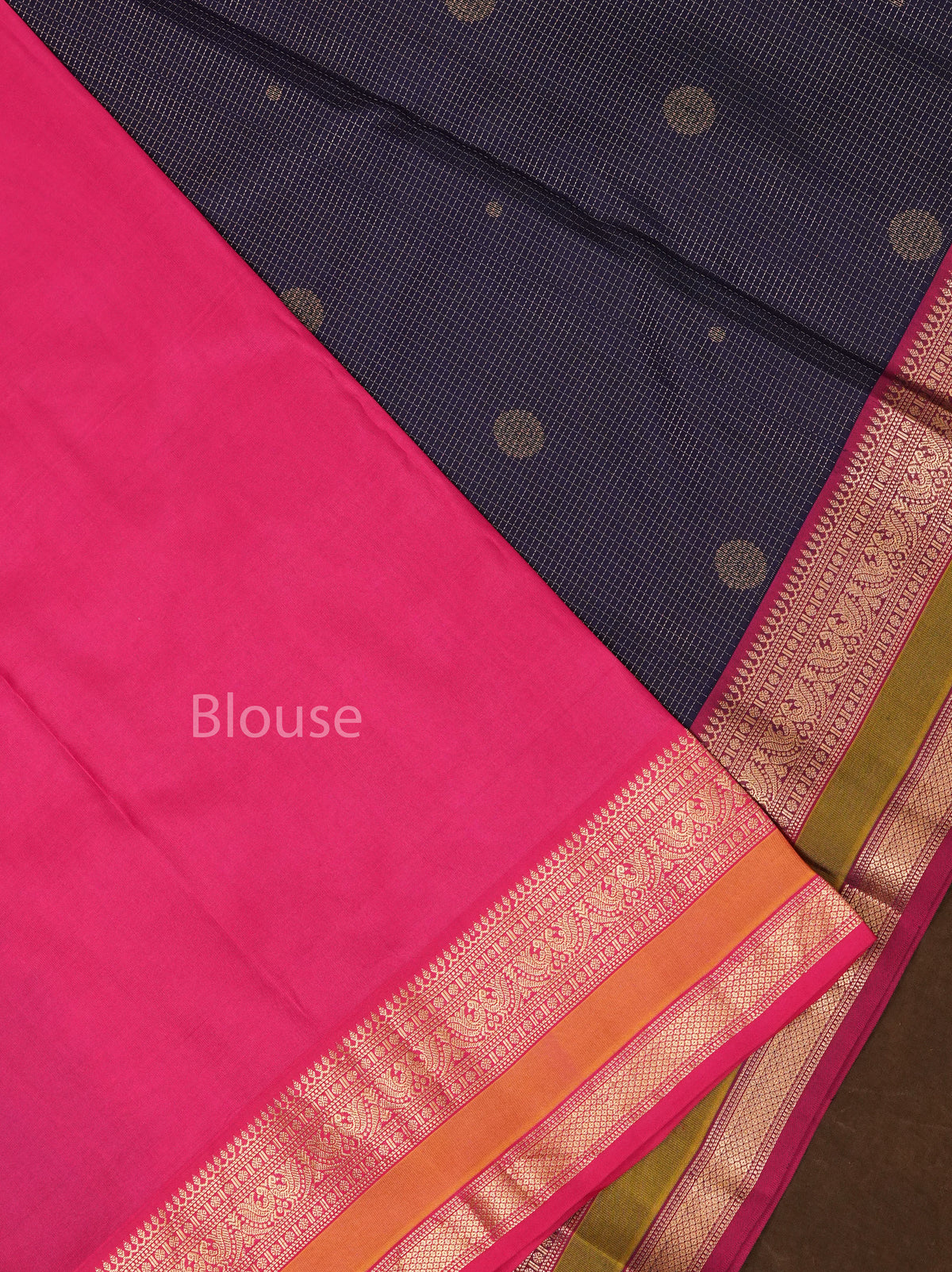 Navy Blue With Pink Pure Kanchivaram Silk Saree