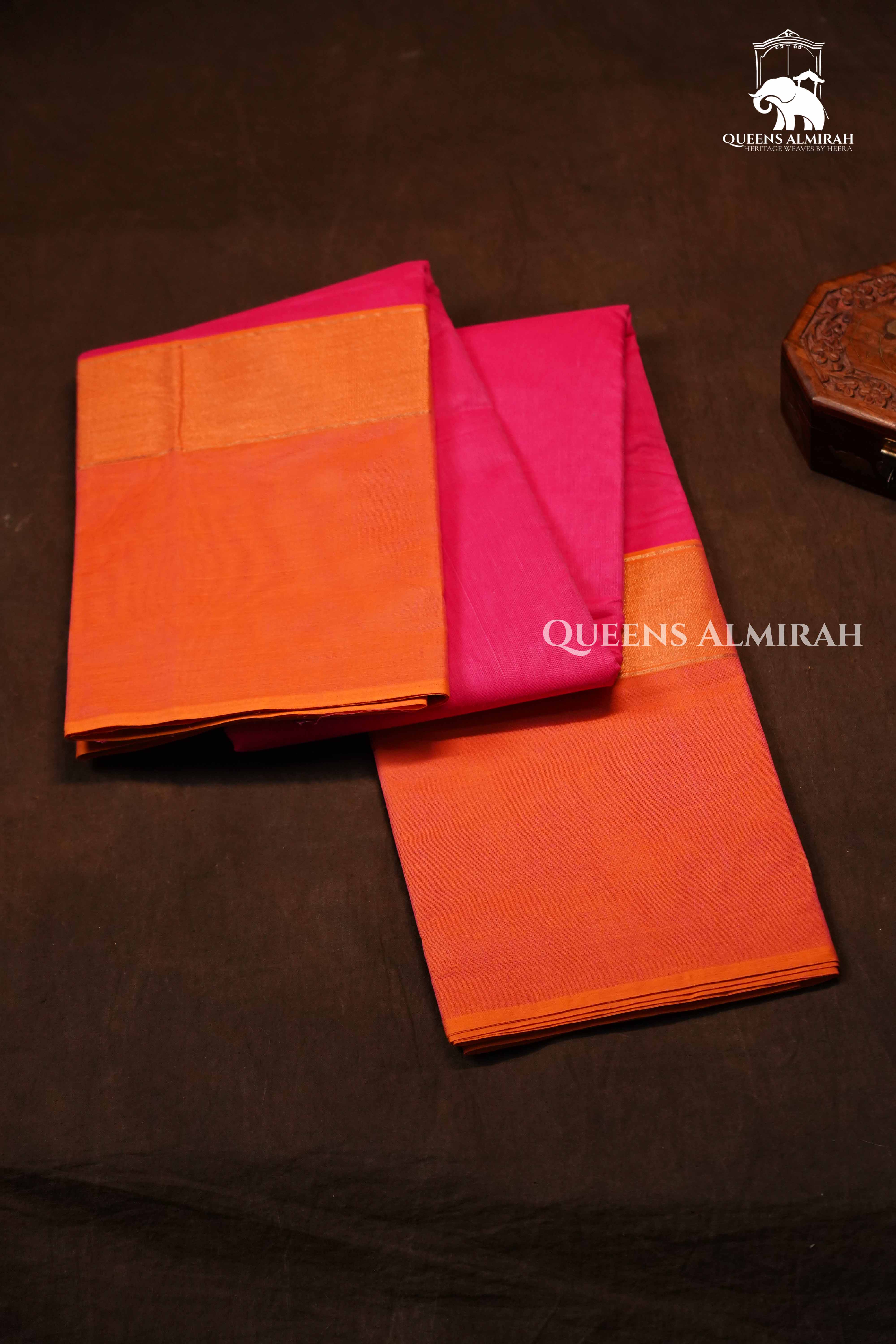 Orange With Pink Chettinad Cotton Saree
