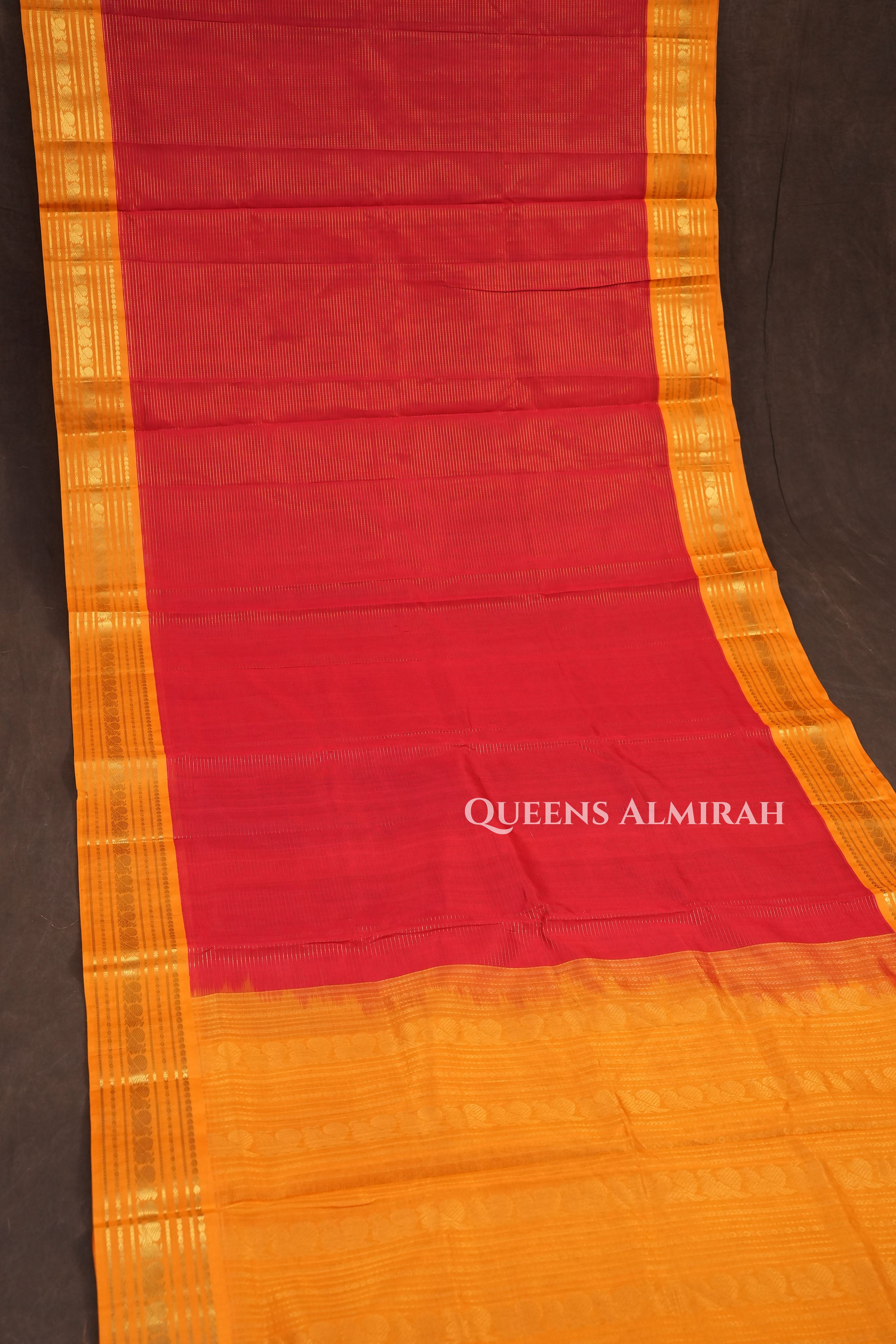 Red With Mustard Yellow Pure Kanchi Silk Cotton Saree