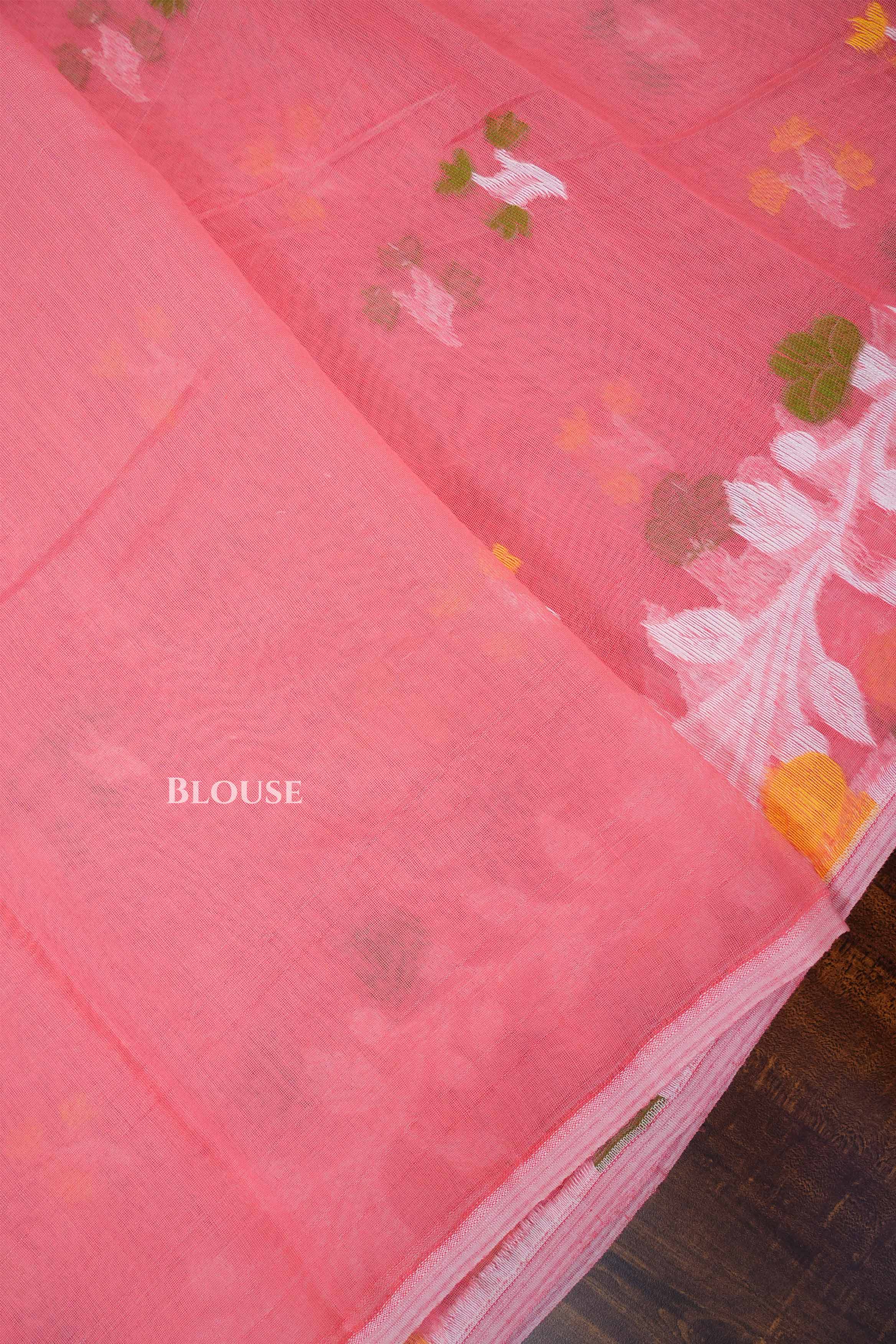Peach Orange Jamdani Cottoon Saree