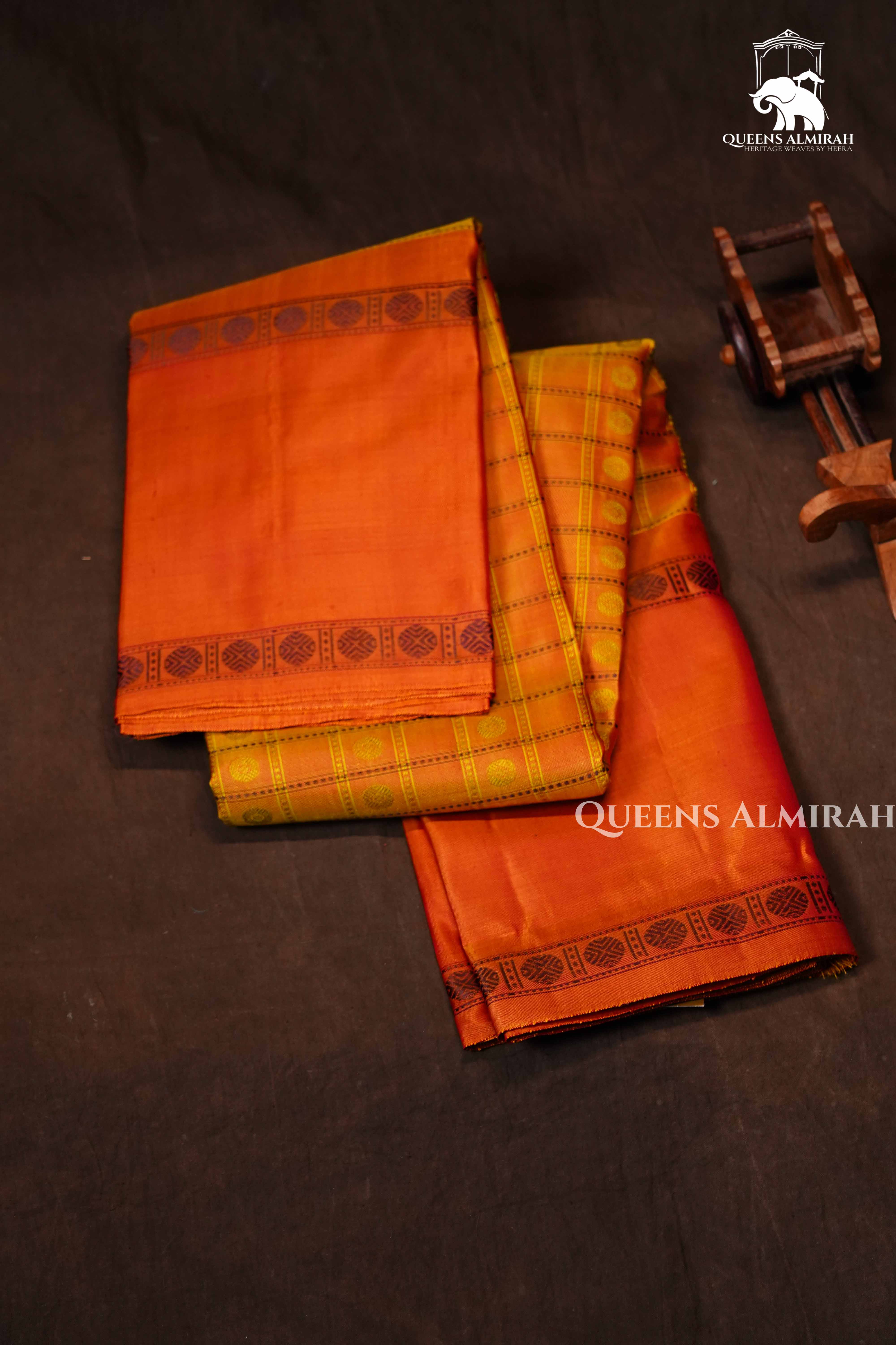 Honey Brown With Orange Pure Kanchivaram Silk Saree