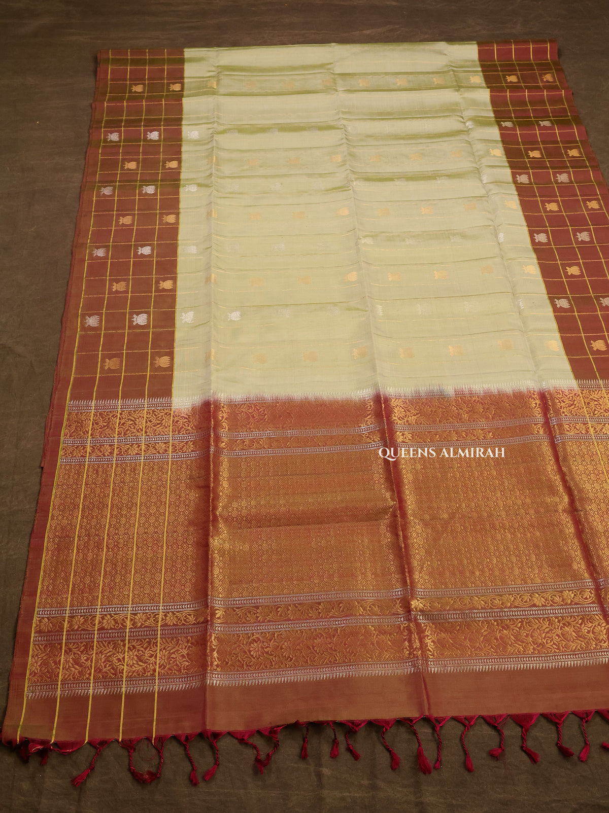Pastel Green With Pastel Brown Pure Soft Silk Saree