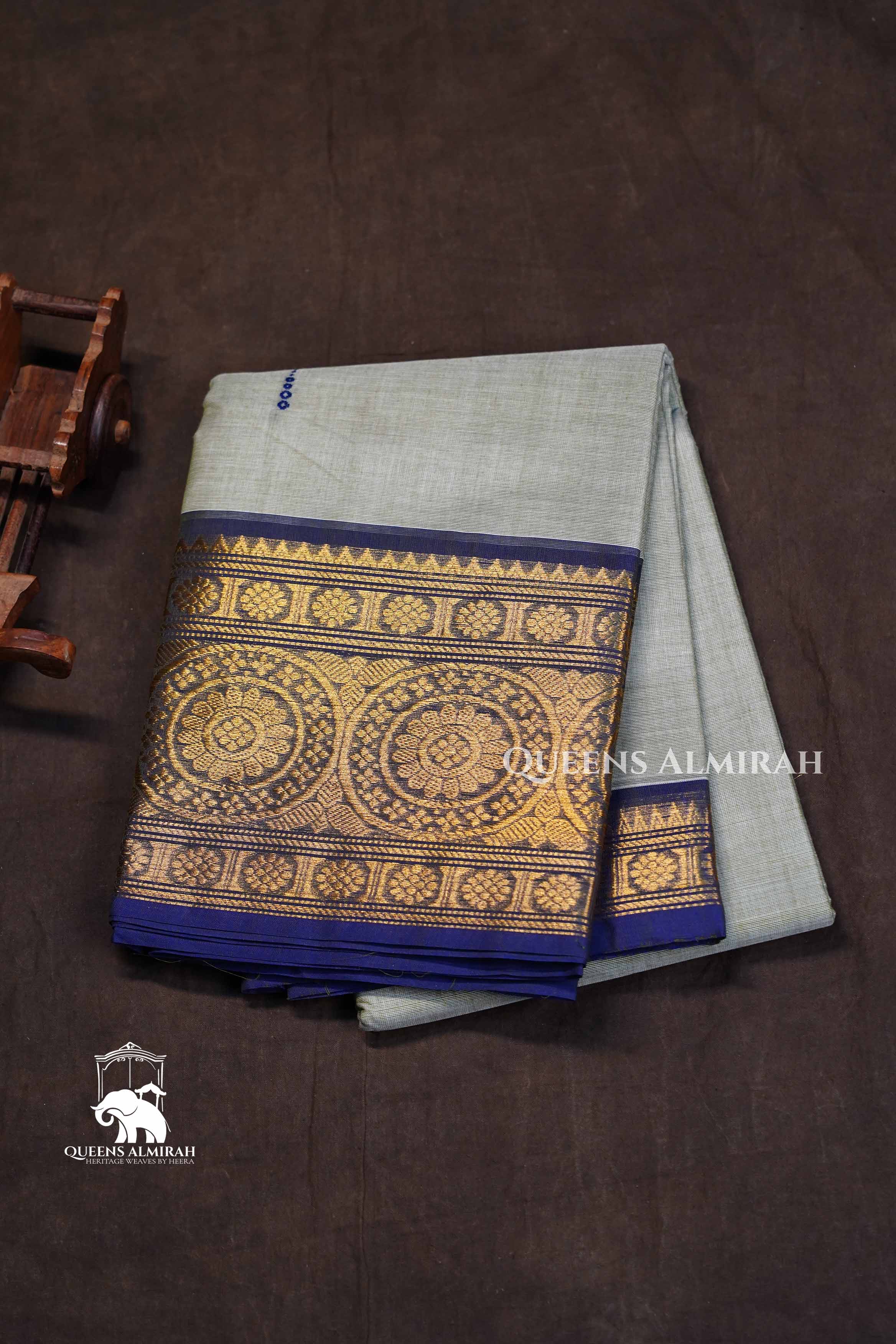 Grey With Navy Blue Kanchi Cotton Saree