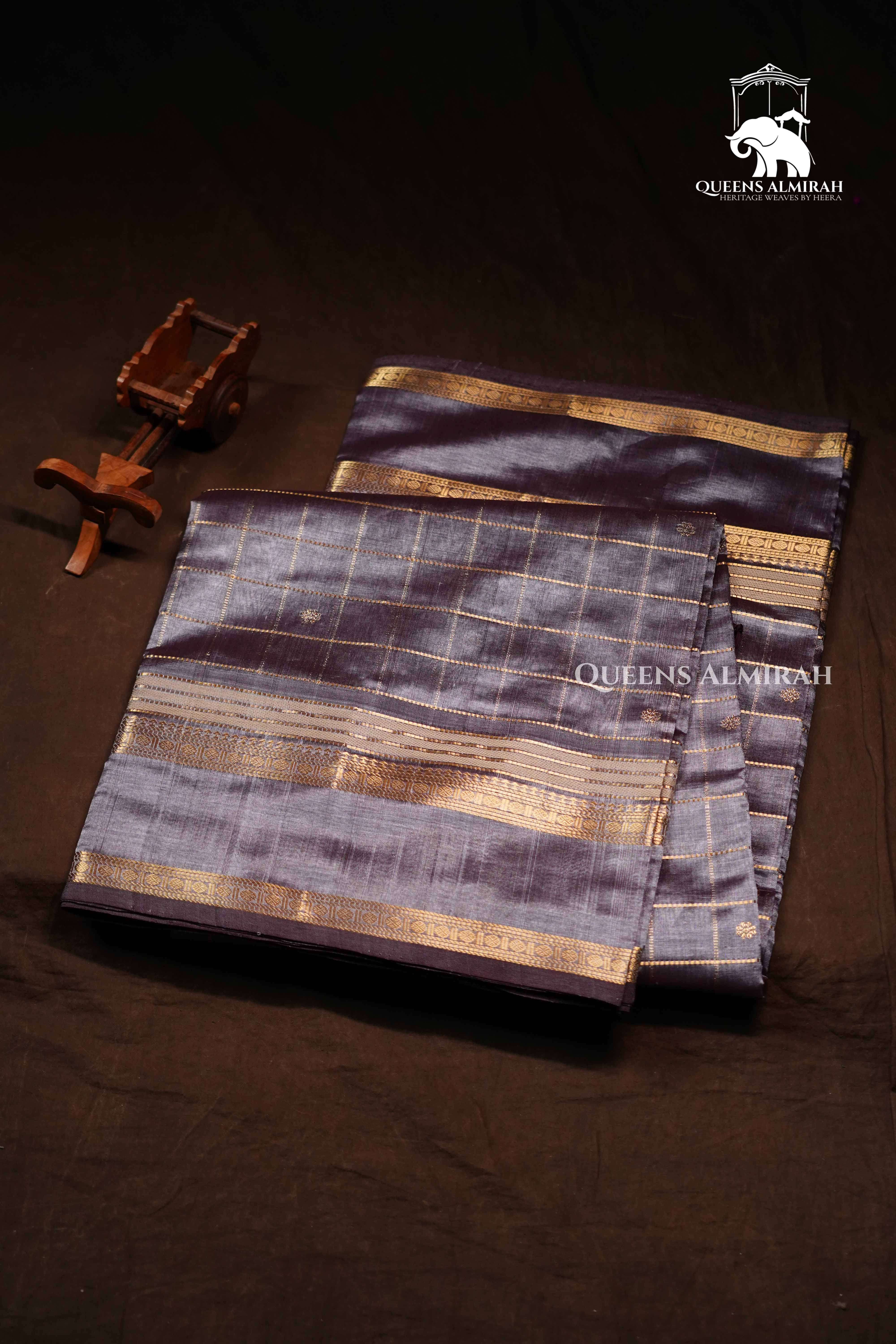 Ash Grey Karaikudi Chettinad Silk Cotton Saree