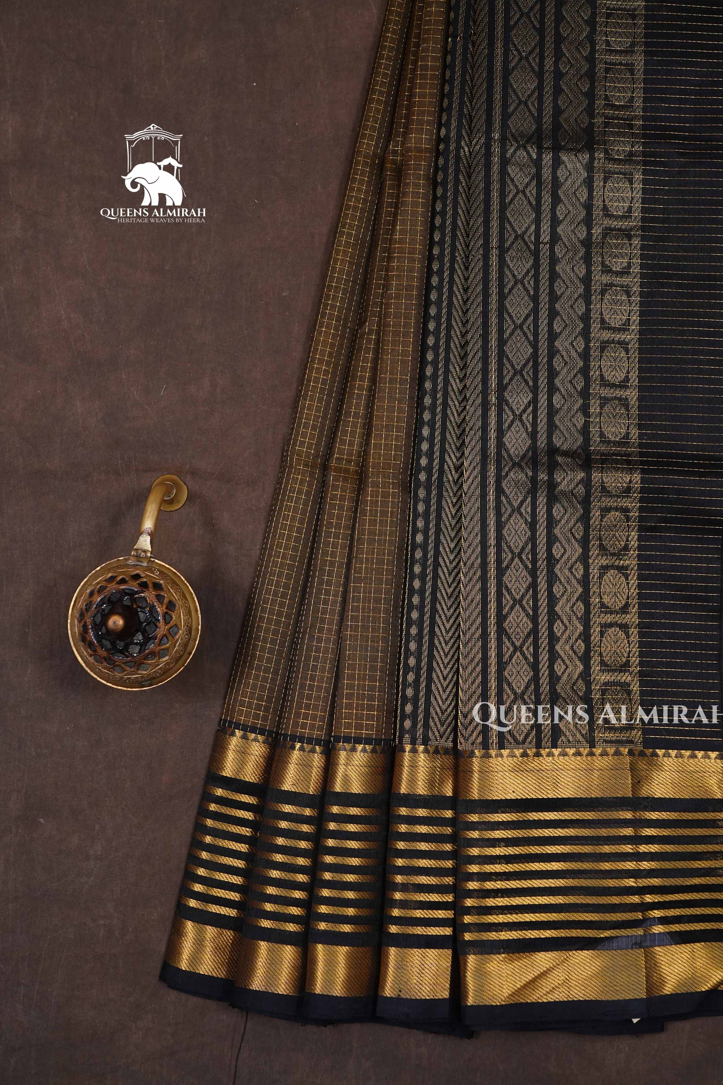Brown With Black Pure Kanchi Silk Cotton Saree