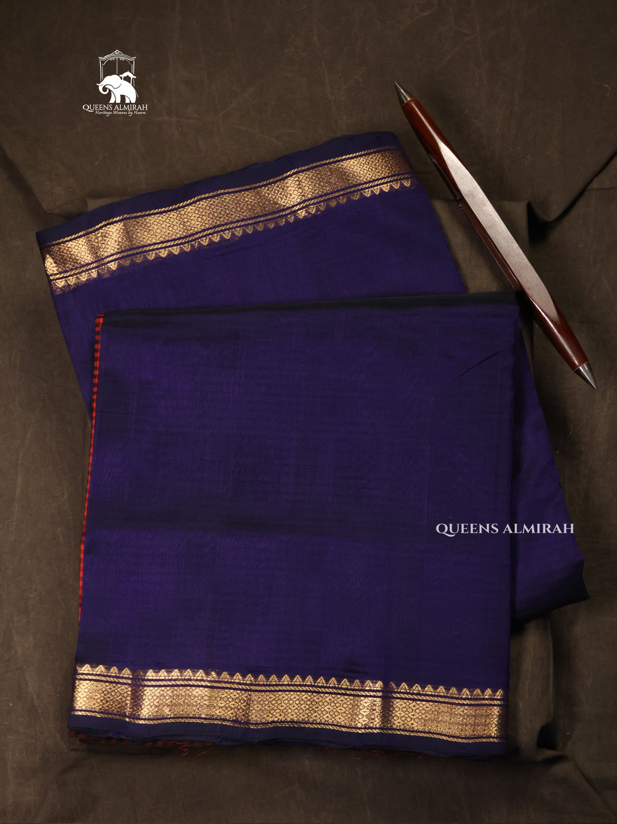 Blue With Red And Black Kattam Pure Silk Cotton Saree