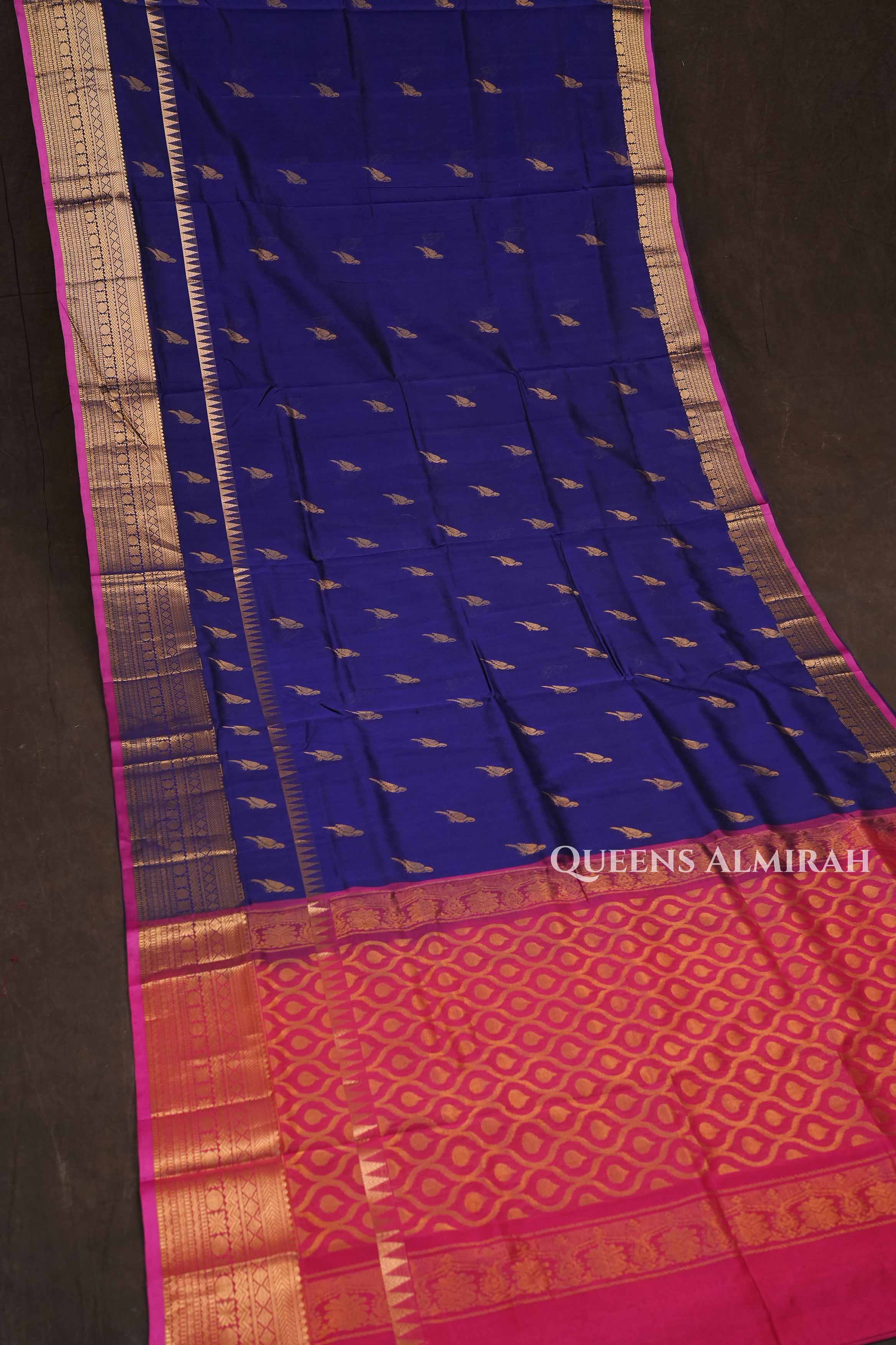 Royal Blue With Dark Pink Pure Silk Cotton Saree