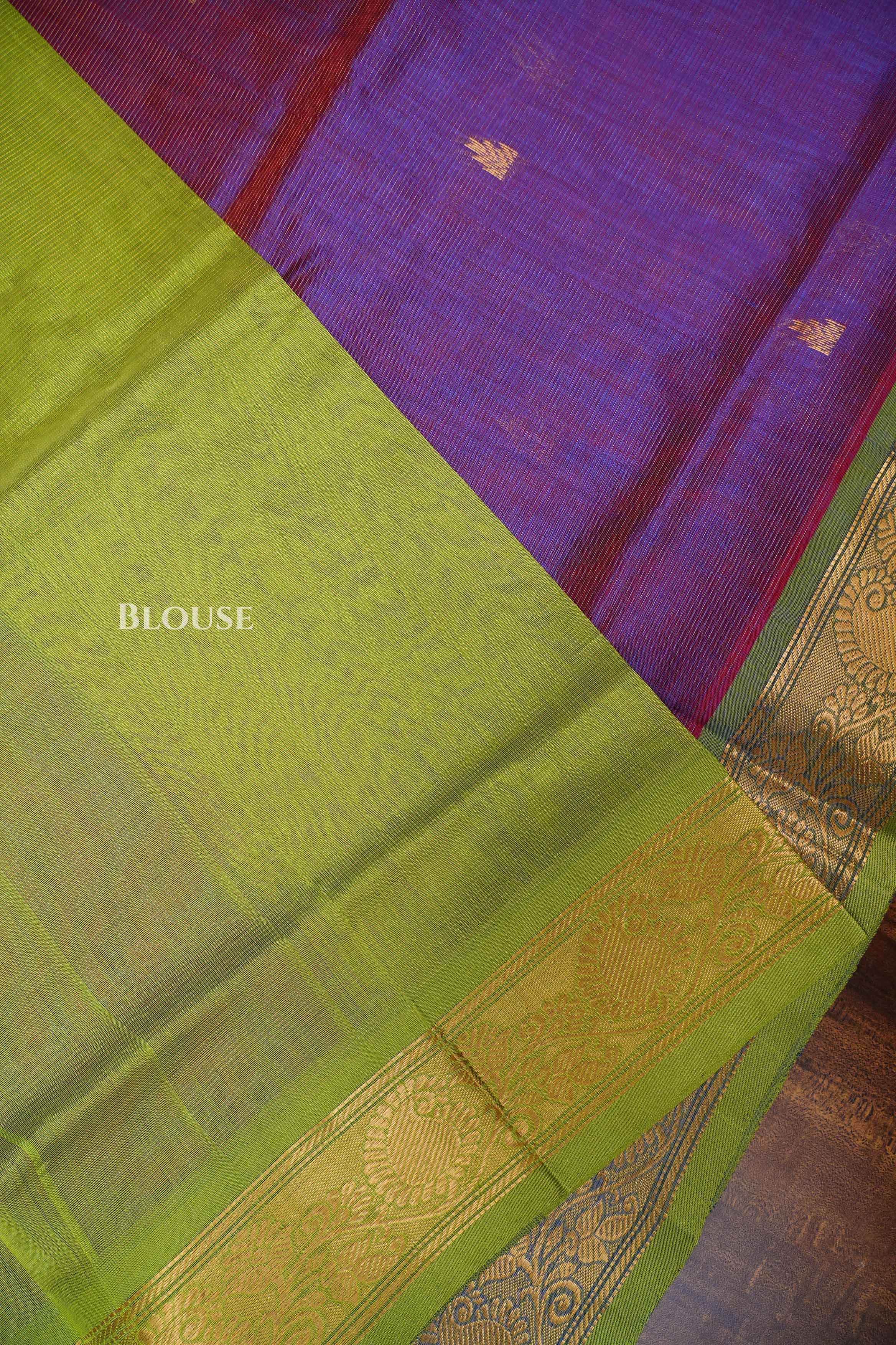 Purple With Green Vairaoosi Pure Kanchi Silk Cotton Saree