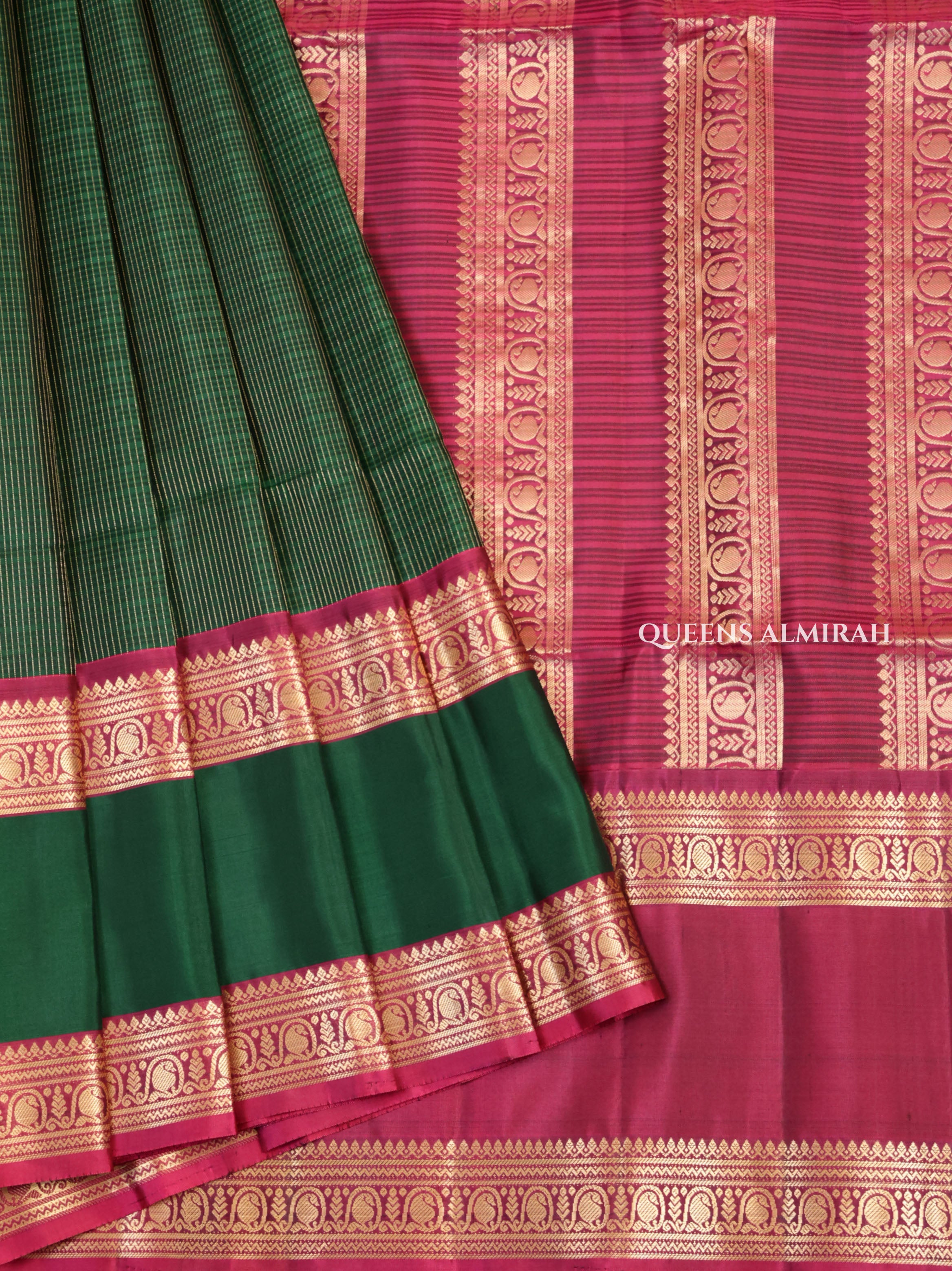 Meenakshi Green With Purple Pure Soft Silk Saree