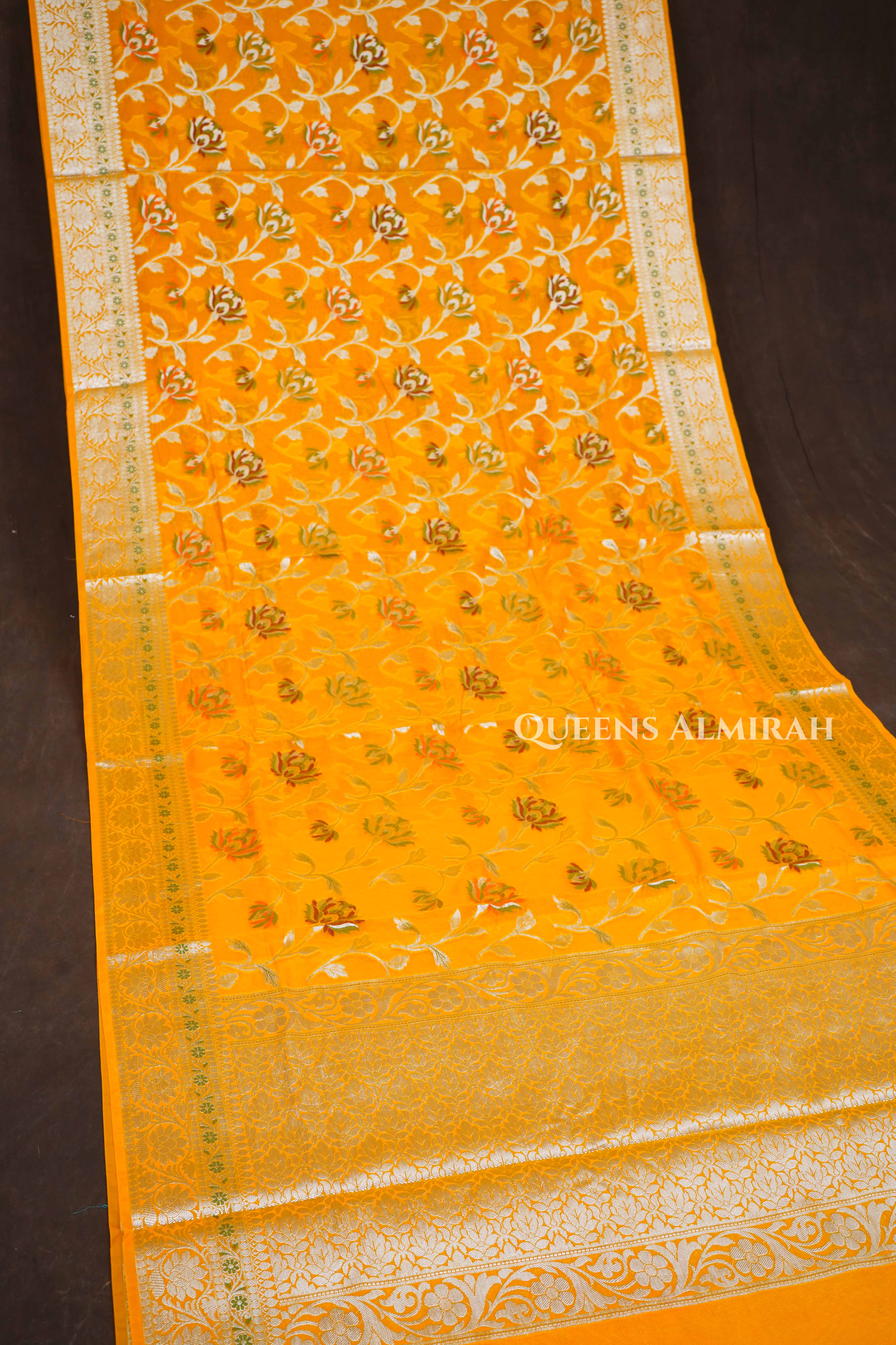 Yellow Semi Banarasi Silk Saree