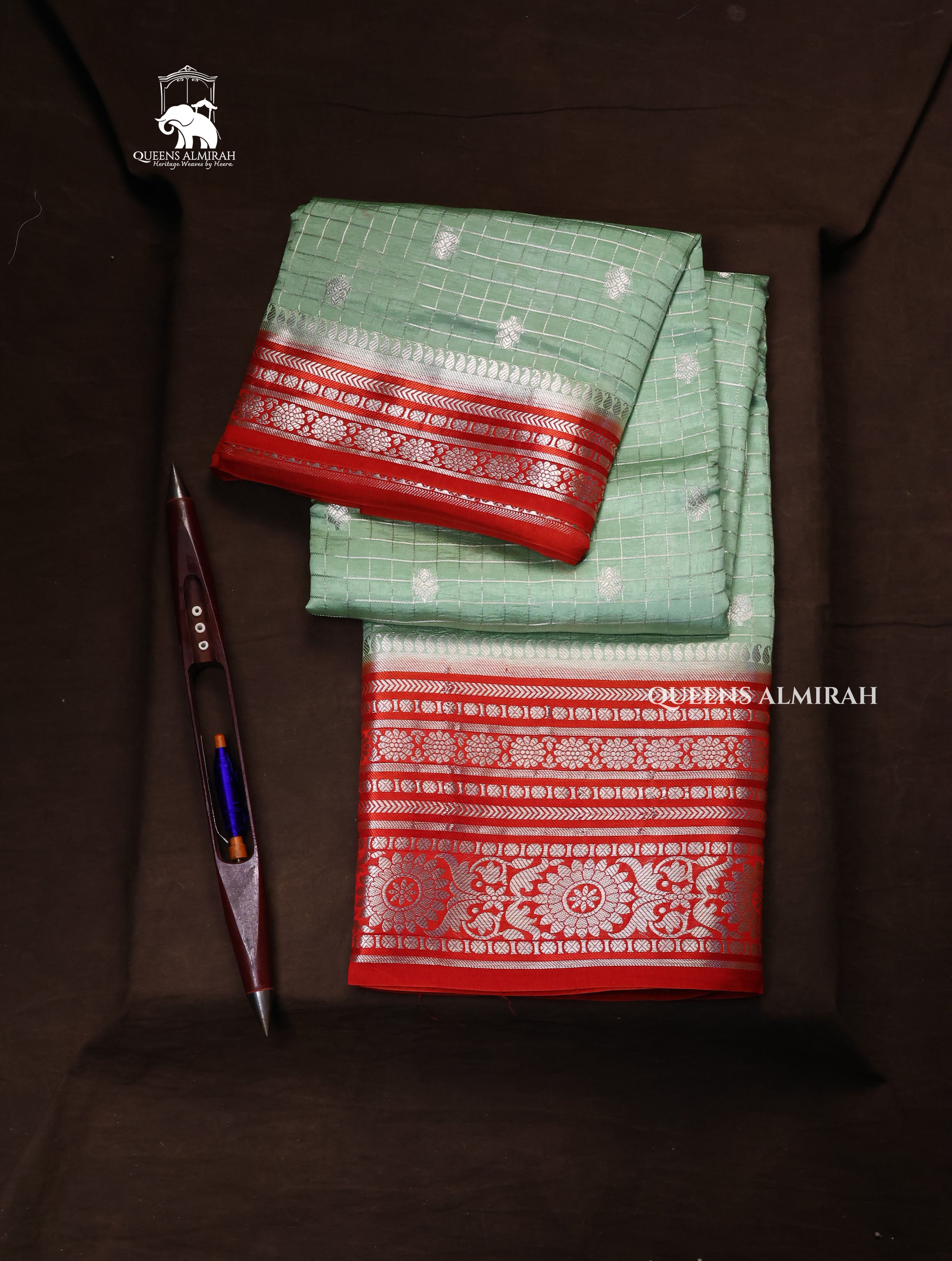 Pista Green With Red Semi Banarasi Silk Saree