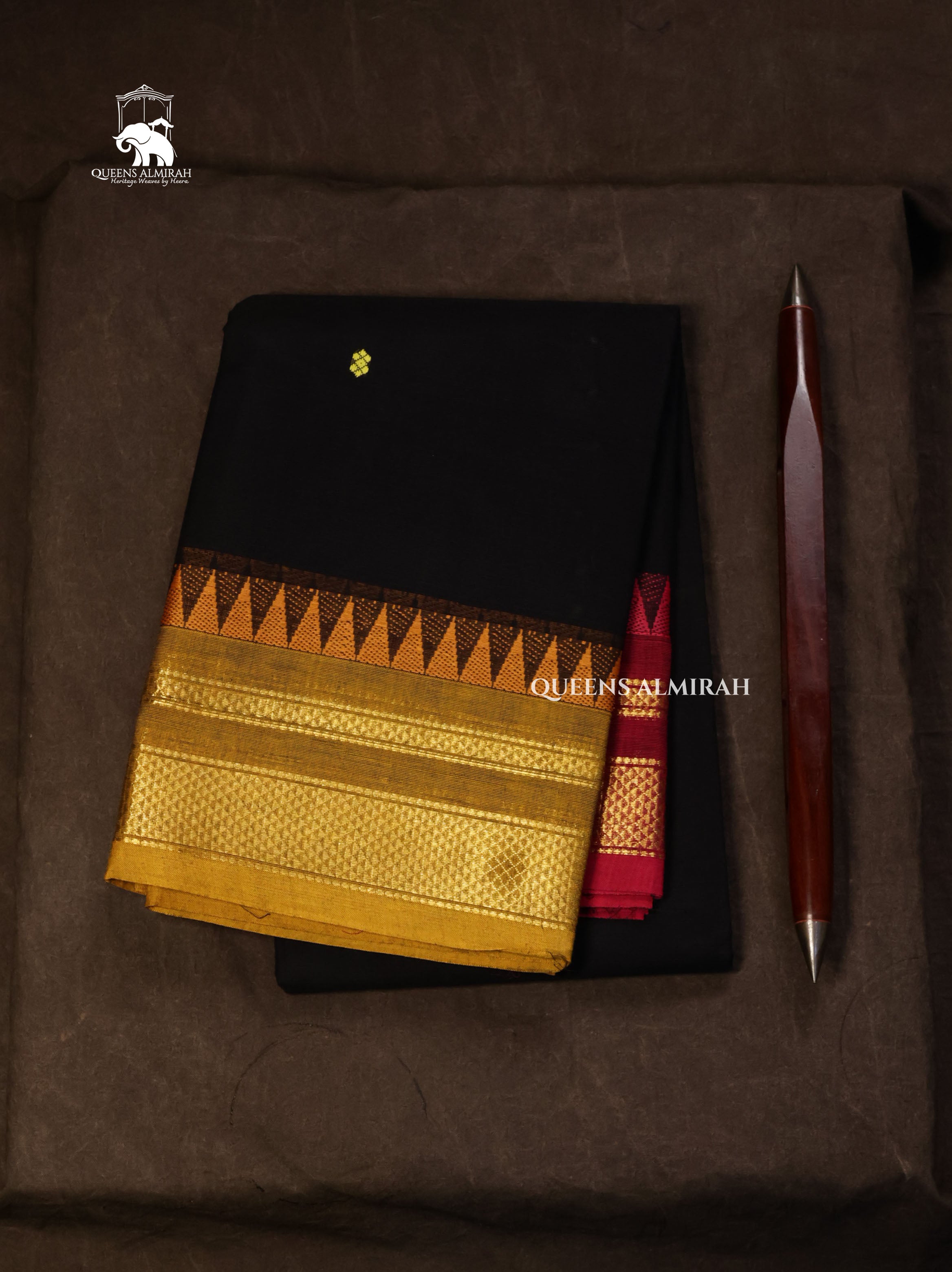Black With Ganga Jamuna Border Kanchi Cotton Saree