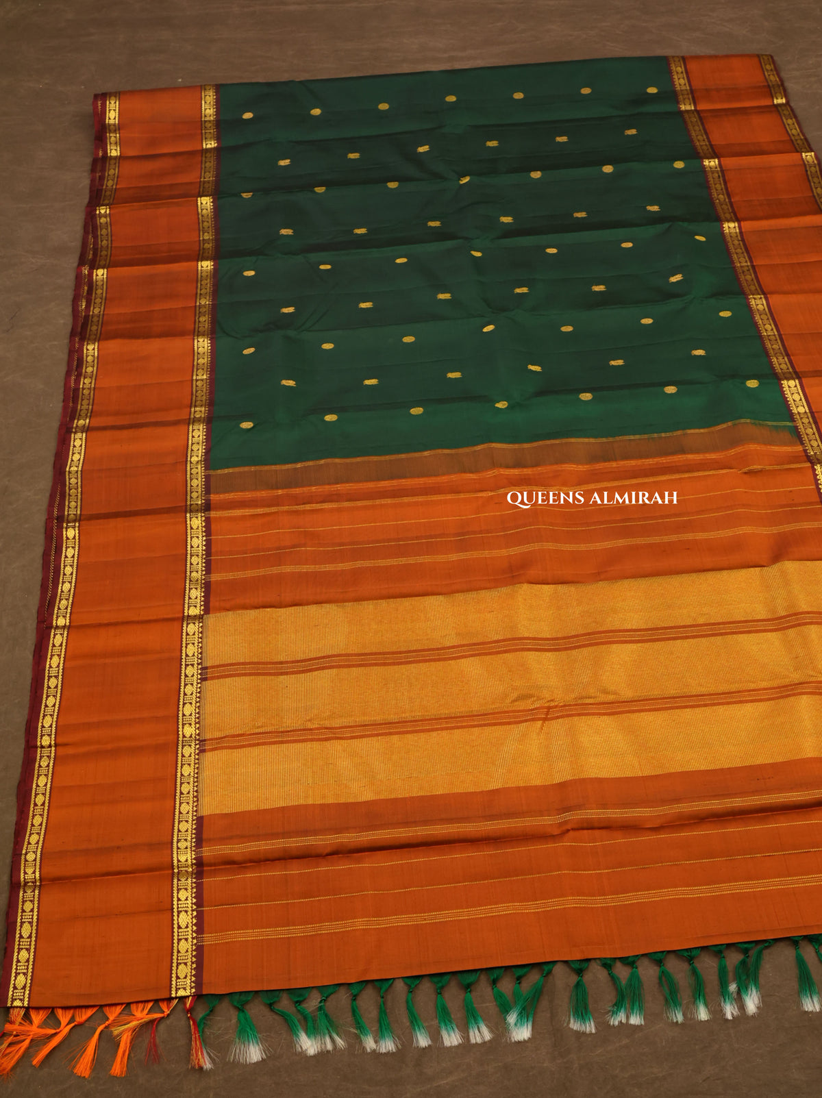 Bottle Green With Rust Brown Pure Kanchivaram Silk Saree