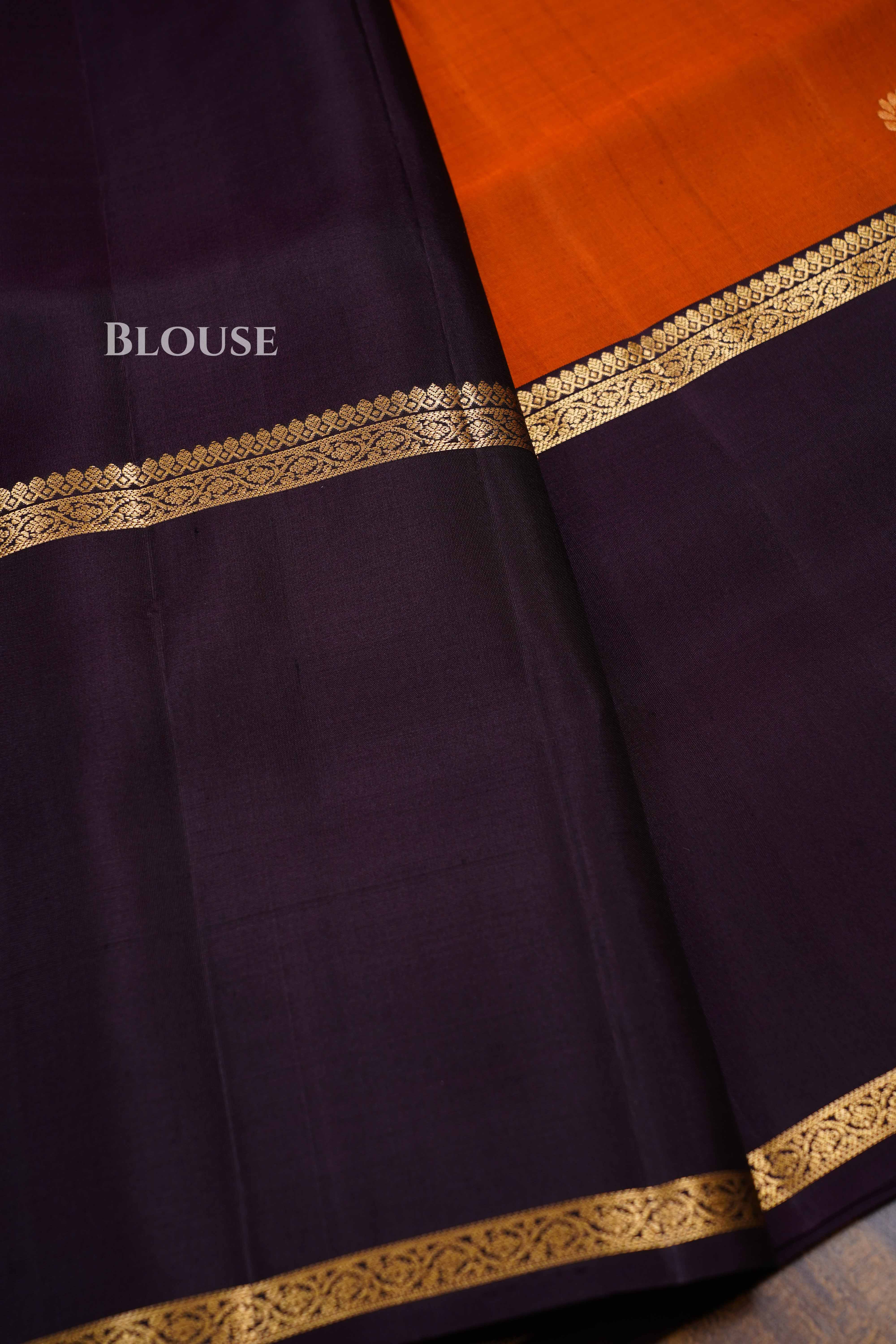 Dusky Orange With Cocoa Bean Pure Soft Silk Saree