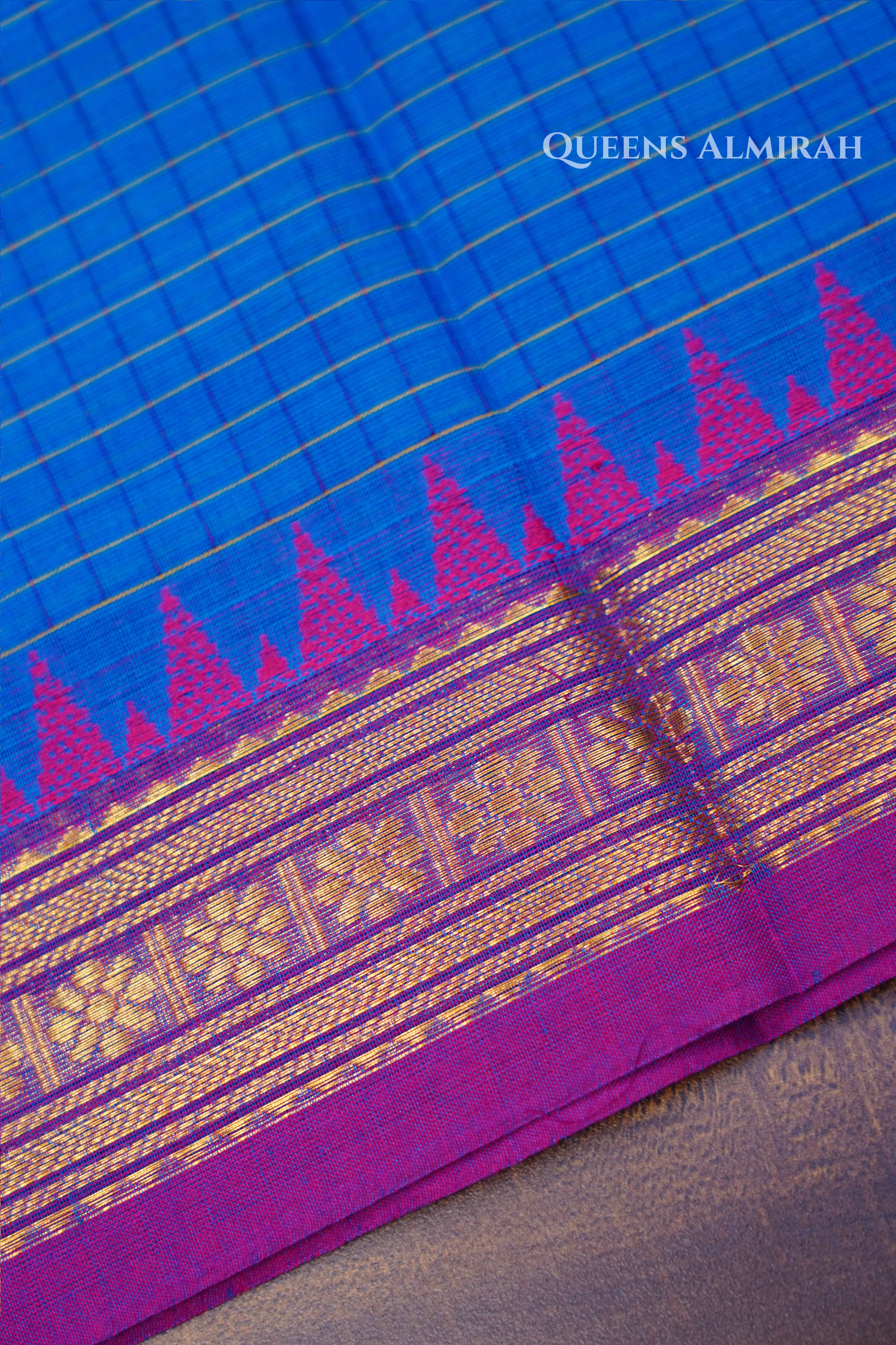 Blue With Dark Pink Kanchi Cotton Saree
