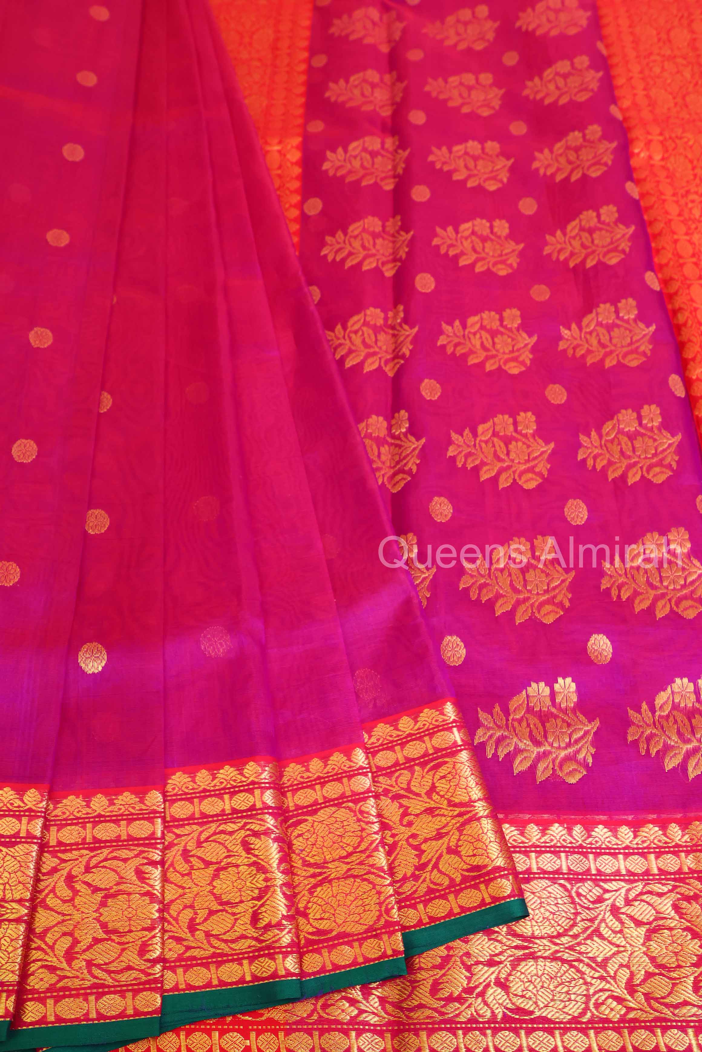 Purple With Red Chanderi Katan Silk Handloom Saree