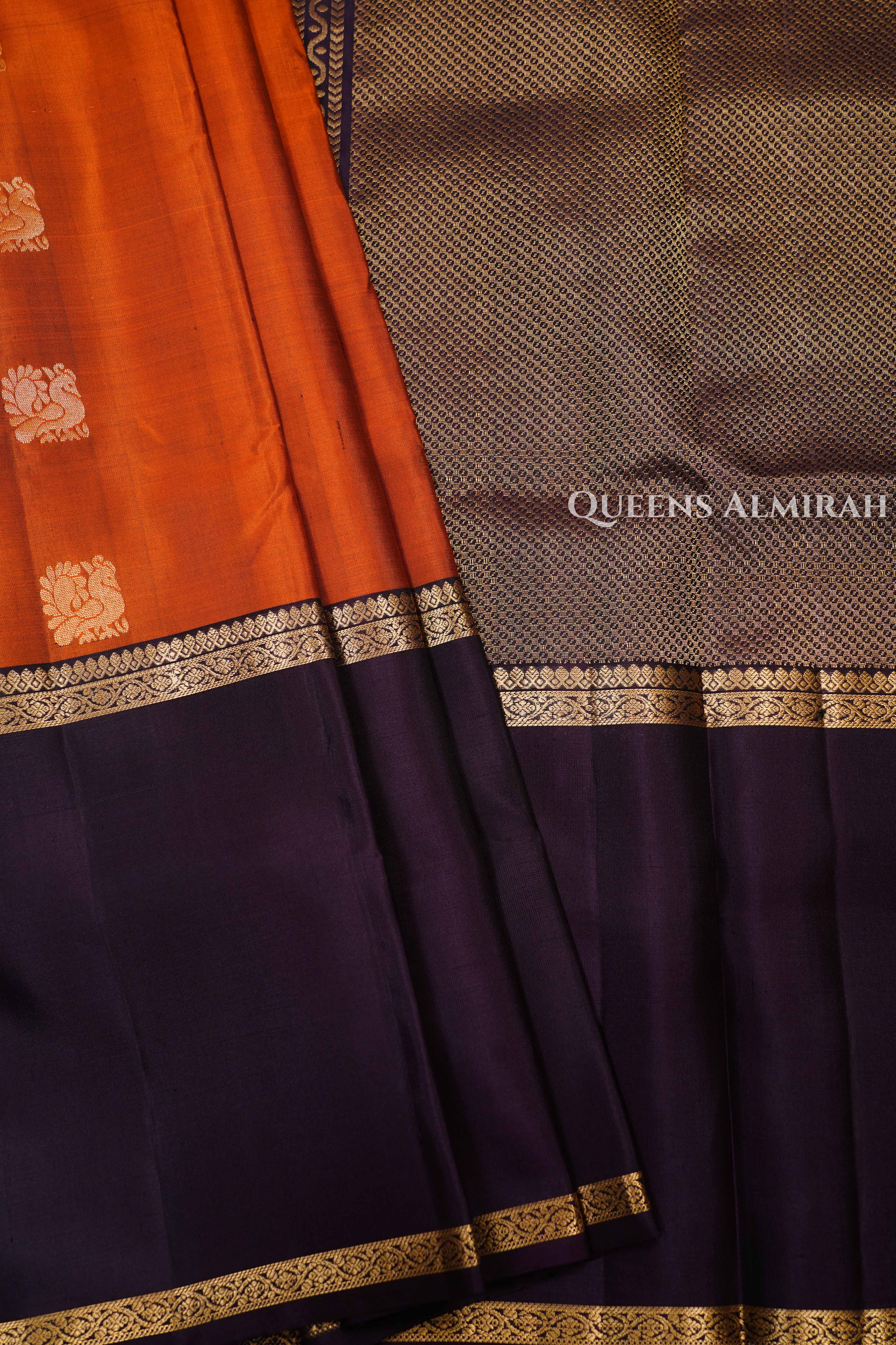 Dusky Orange With Cocoa Bean Pure Soft Silk Saree