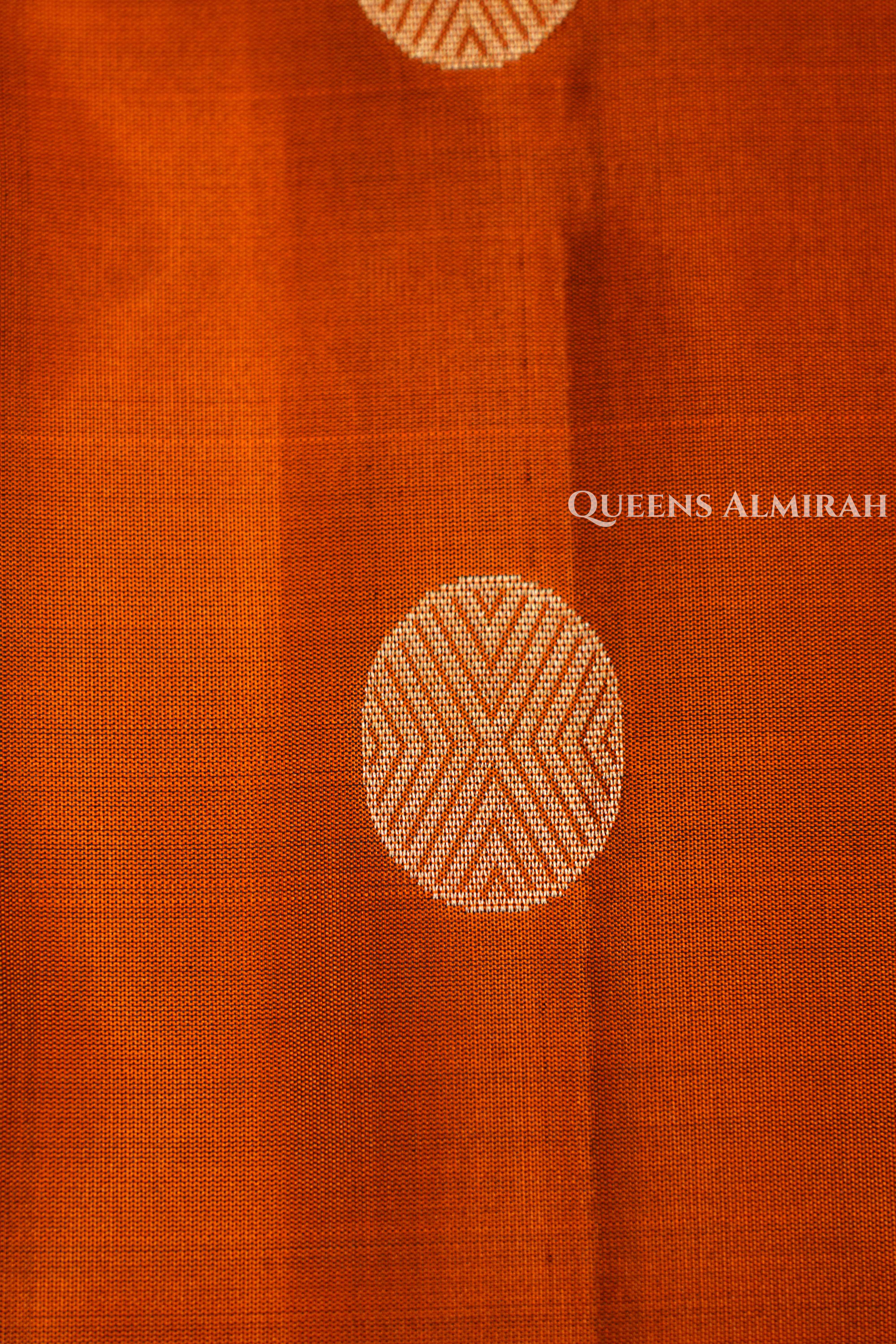Dusky Orange With Cocoa Bean Pure Soft Silk Saree