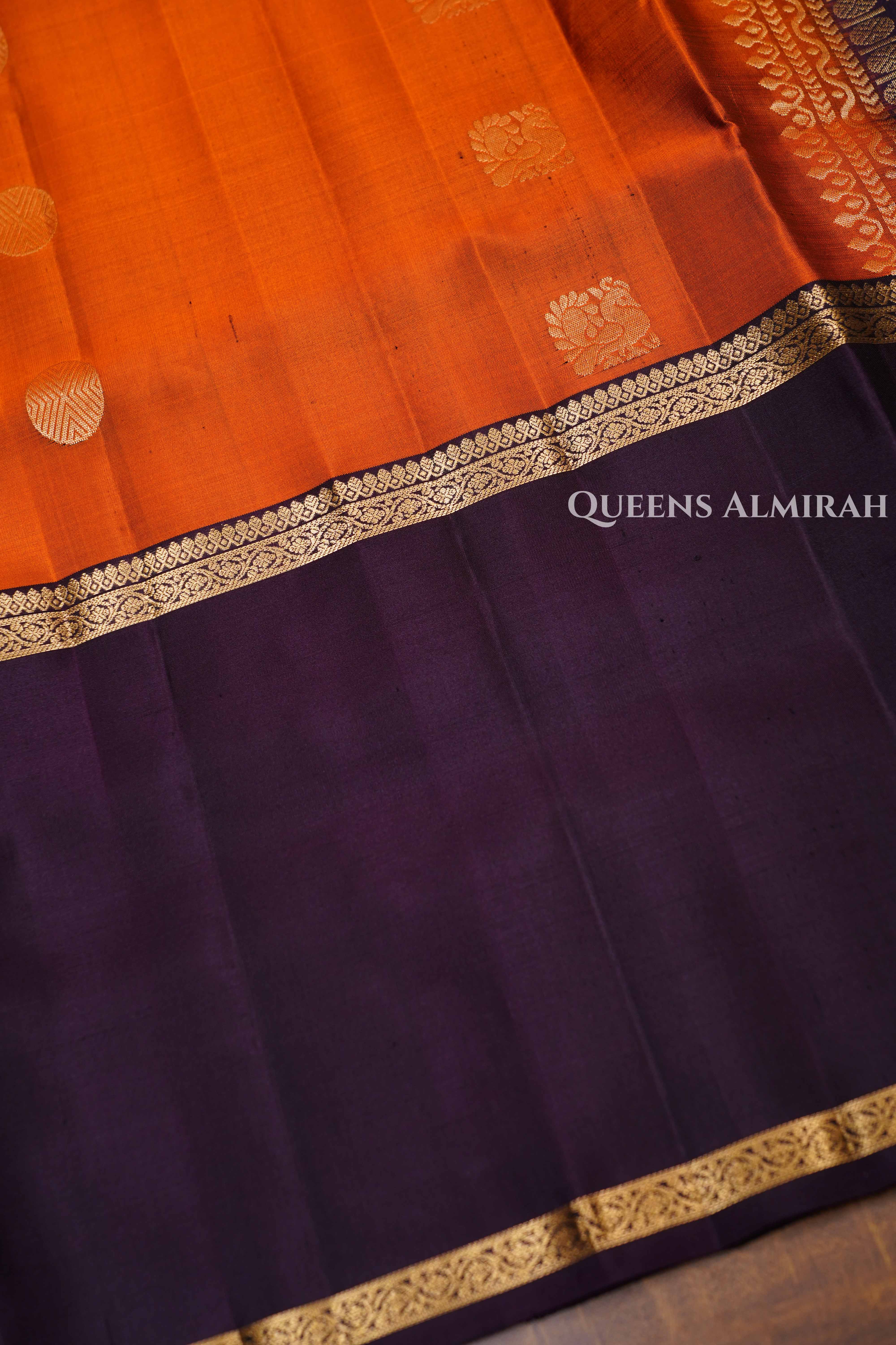 Dusky Orange With Cocoa Bean Pure Soft Silk Saree