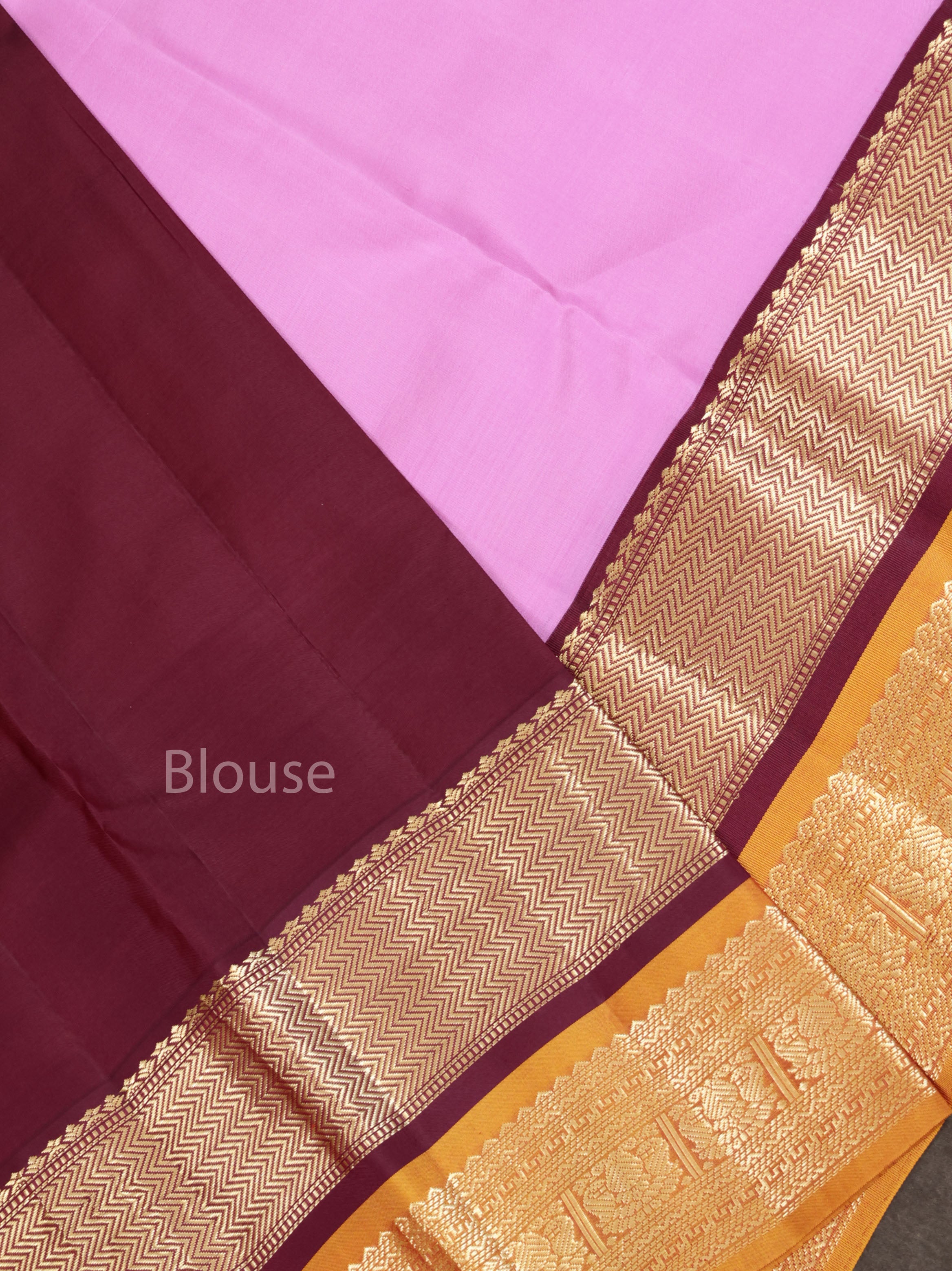 Lilac Pink With Yellow Pure Kanchivaram Silk Saree