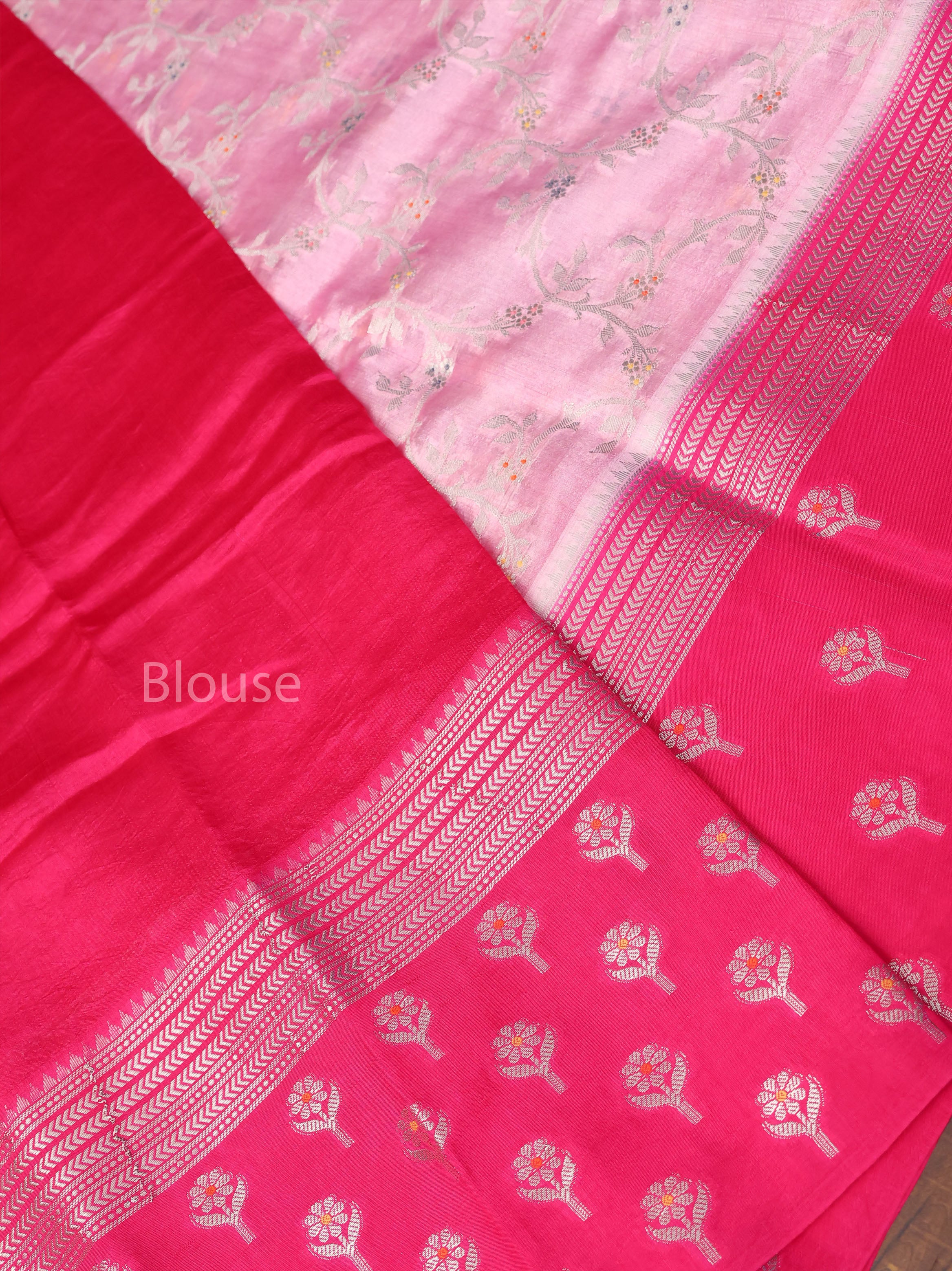 Pink Semi Banarasi Silk Saree