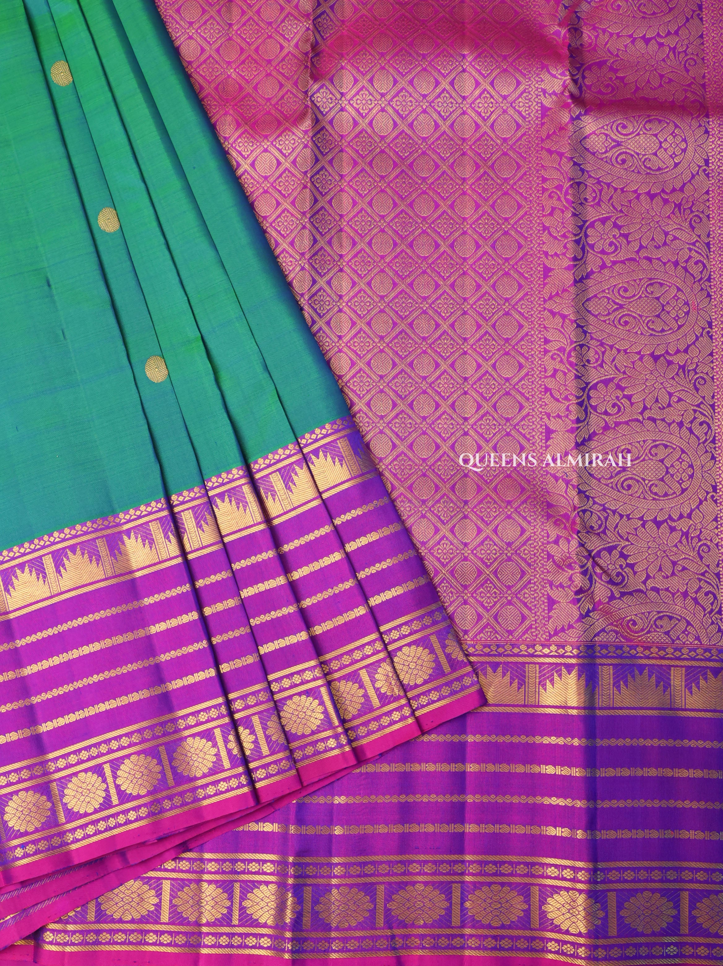 Peacock Green With Purple Pure Kanchivaram Silk Saree