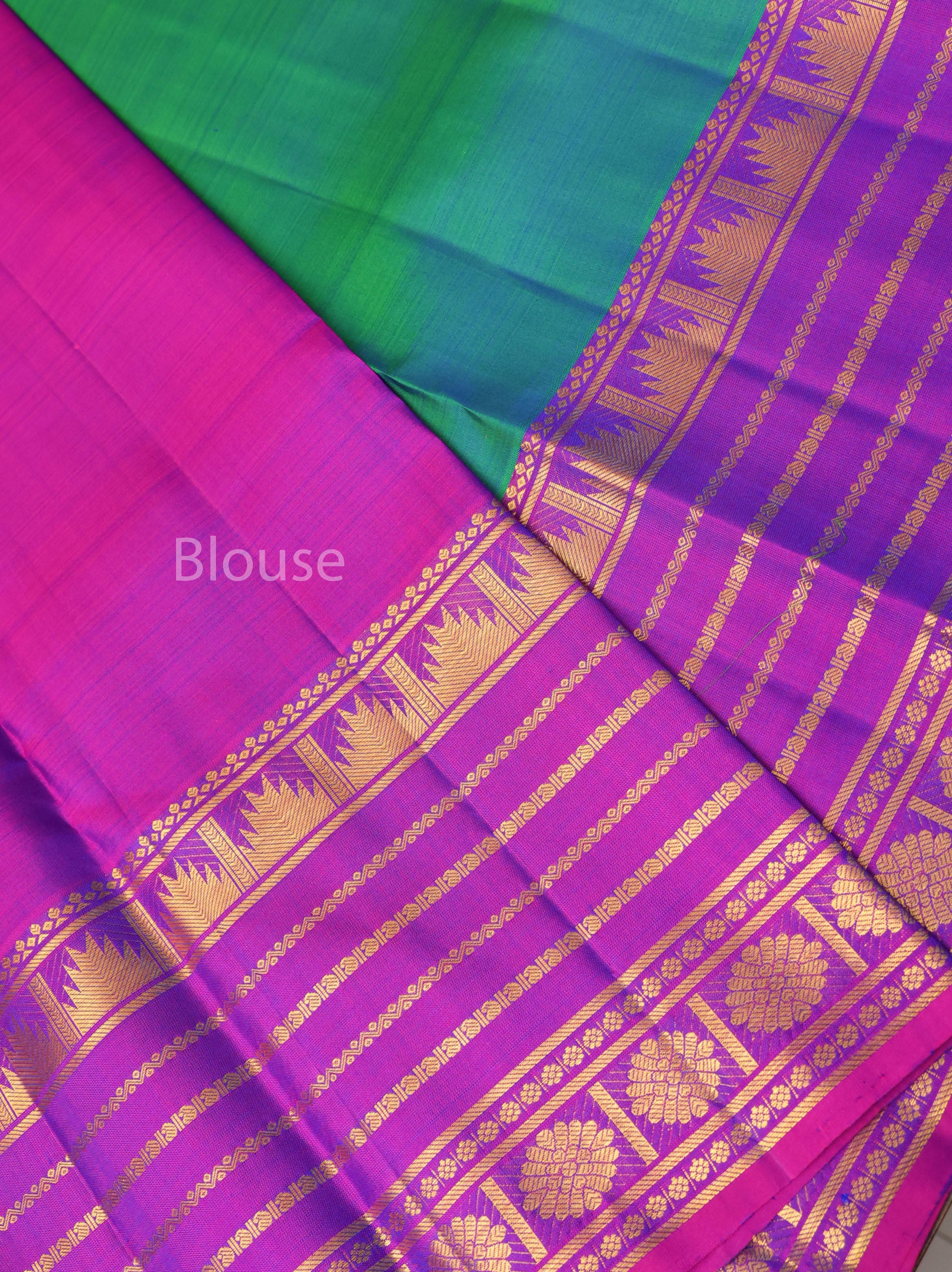 Peacock Green With Purple Pure Kanchivaram Silk Saree