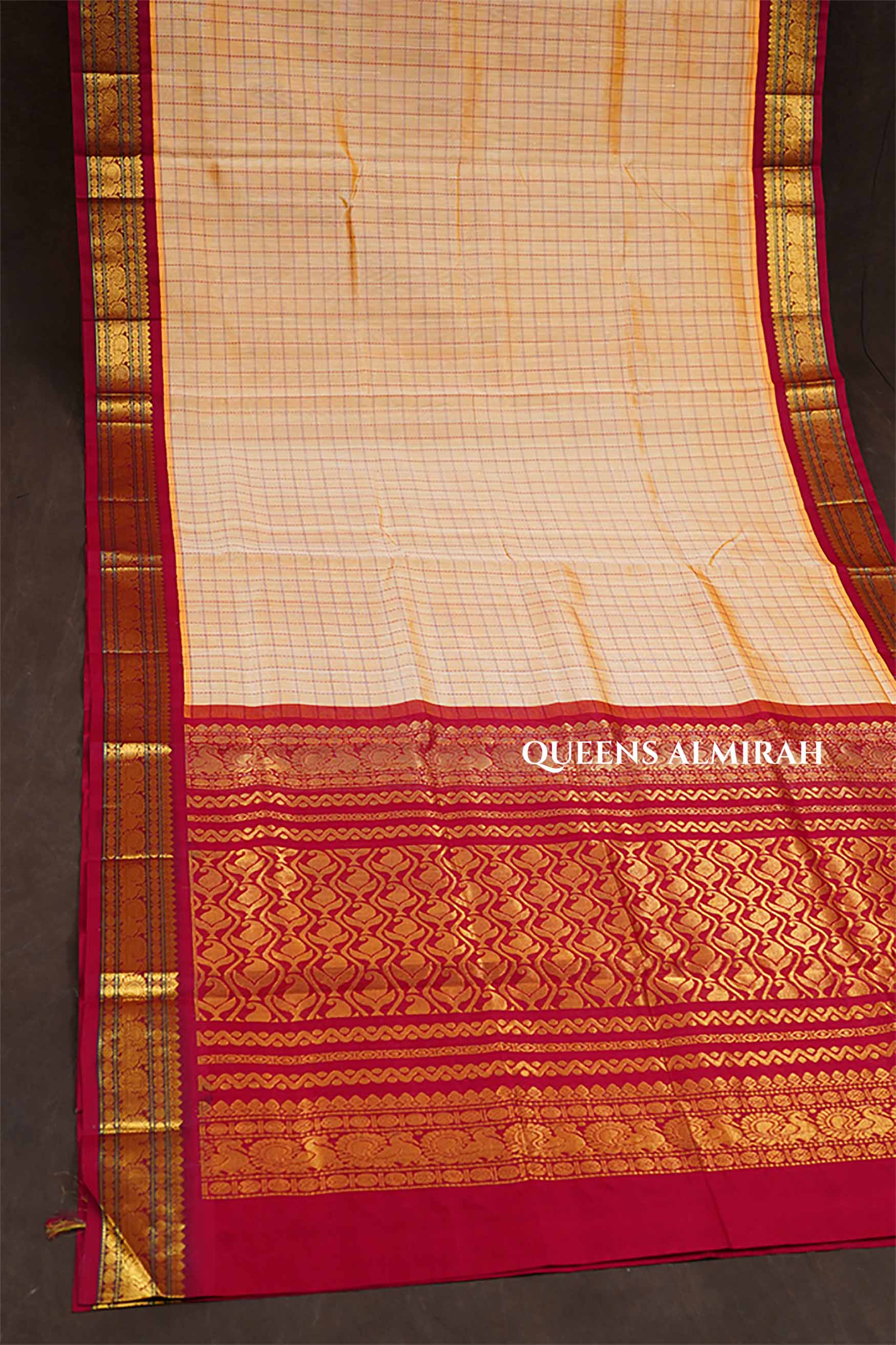Peach With Red Pure Silk Cotton Saree