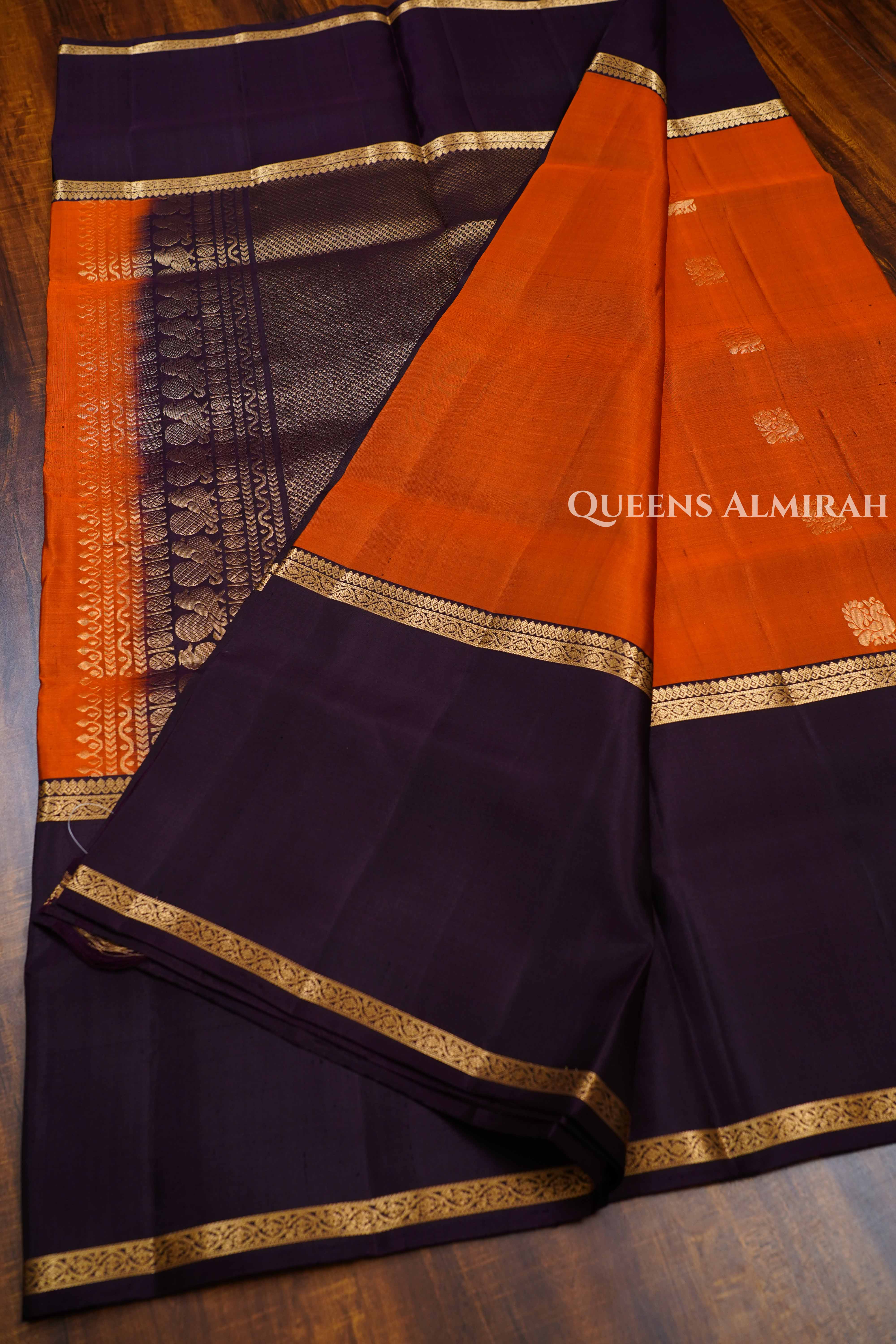 Dusky Orange With Cocoa Bean Pure Soft Silk Saree
