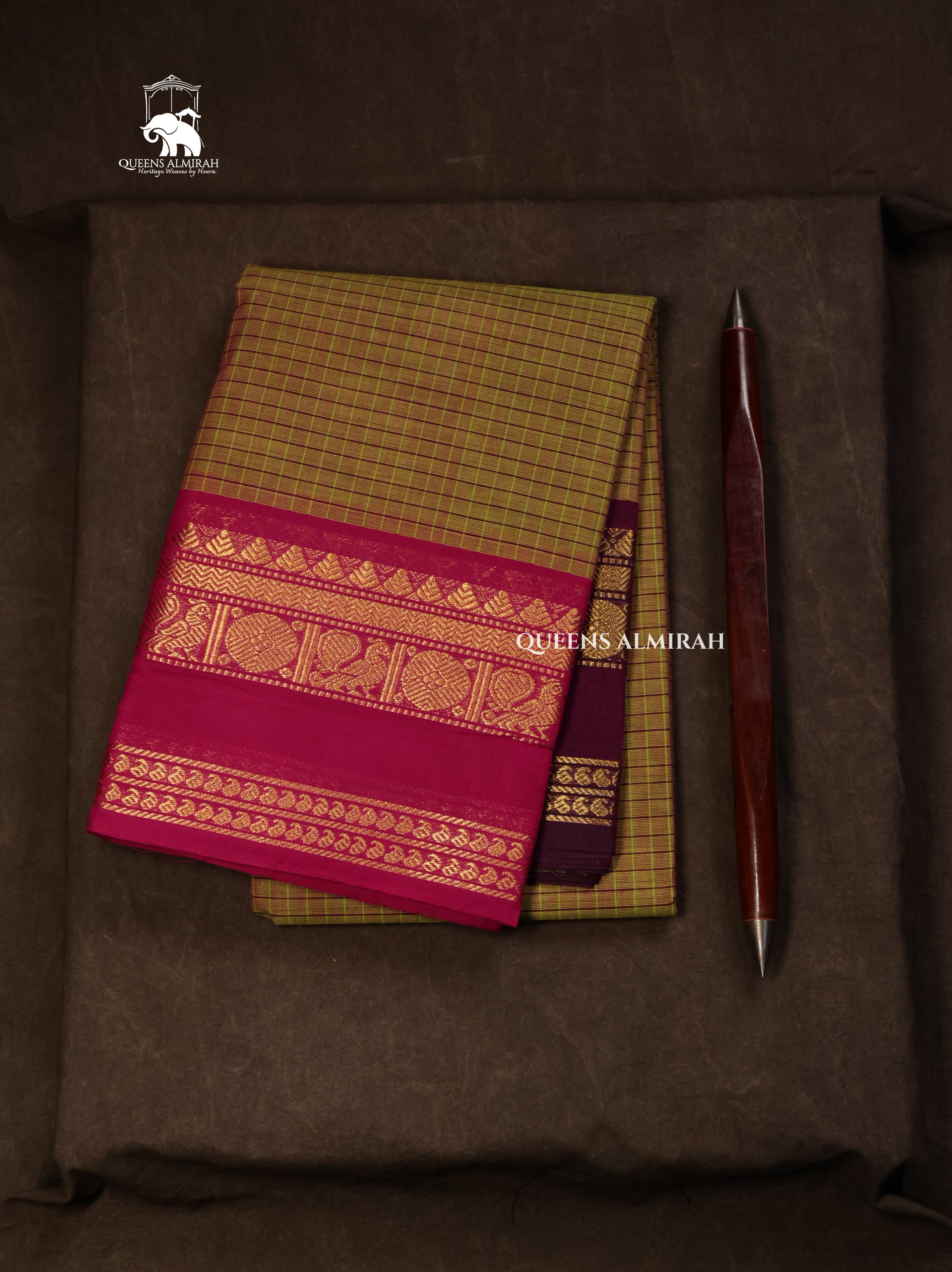 Mehandi With Ganga Jamuna Border Kanchi Cotton Saree