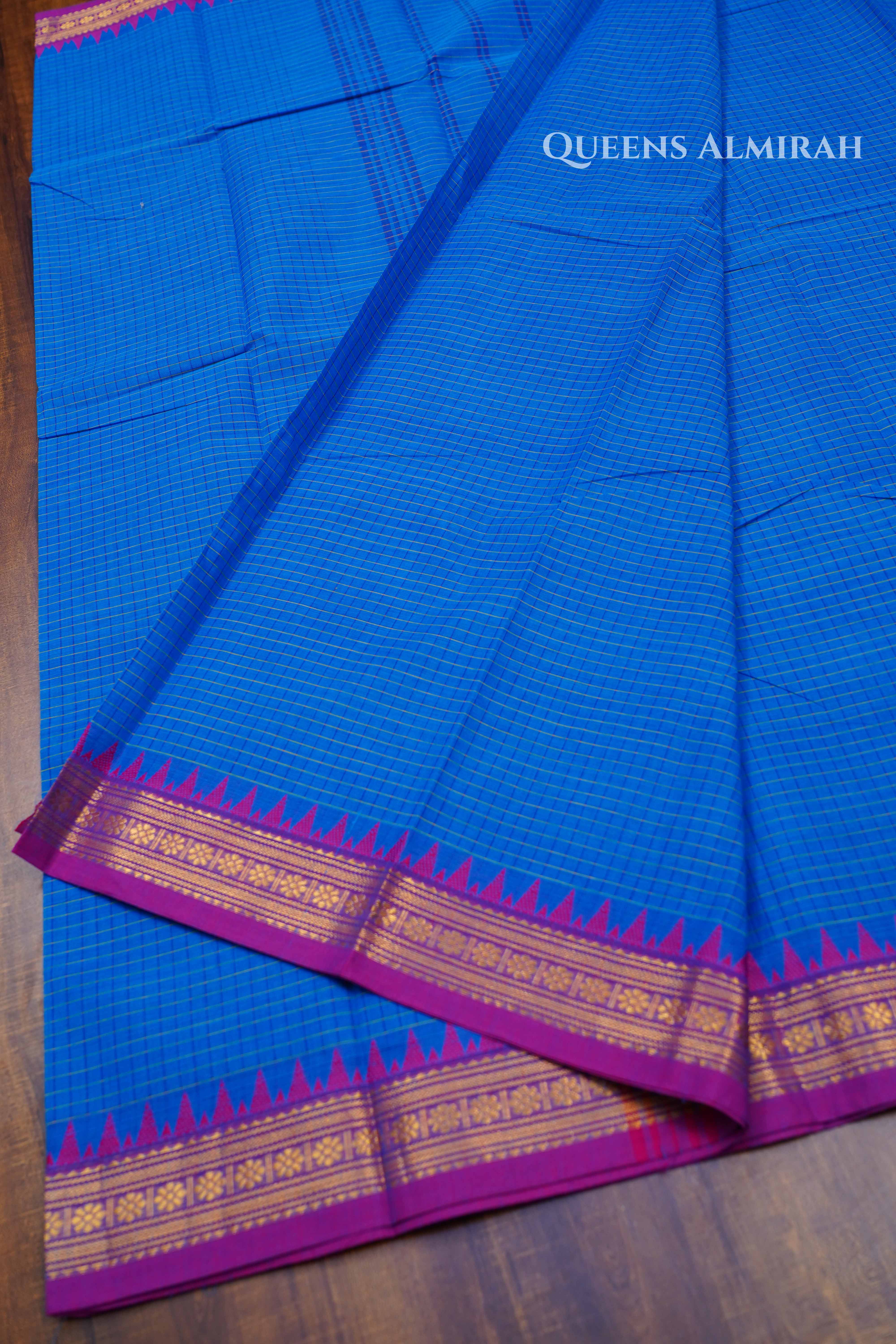 Blue With Dark Pink Kanchi Cotton Saree
