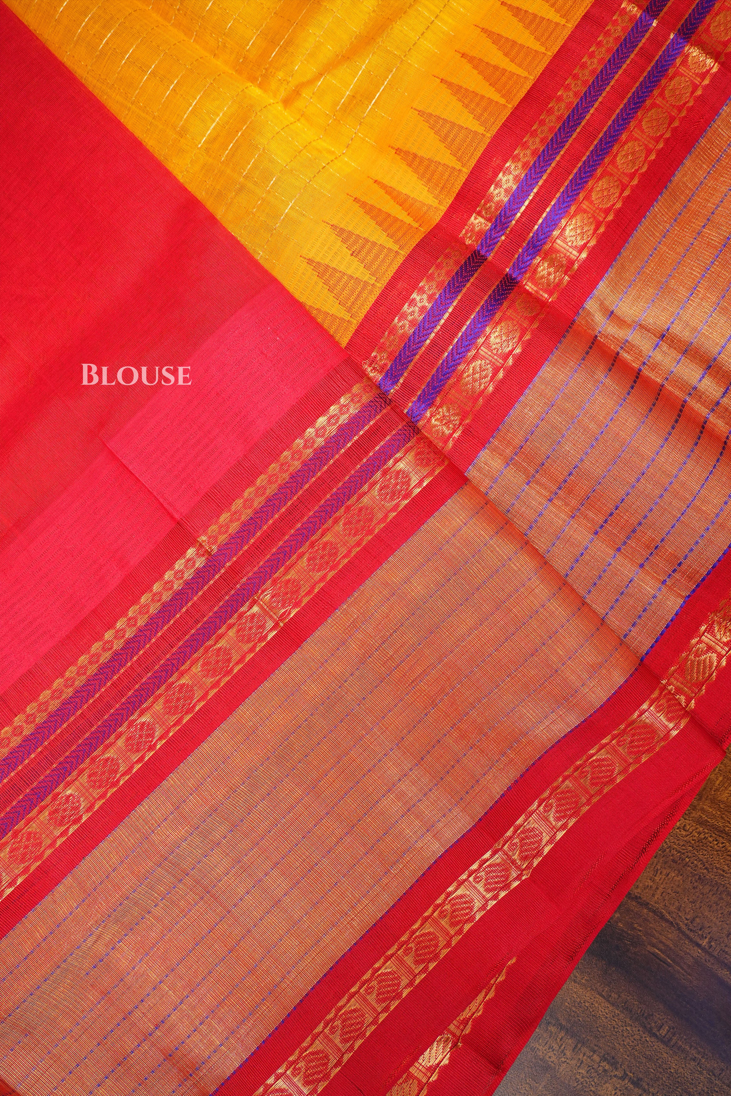 Mango Yellow With Red Pure Kanchi Silk Cotton Saree