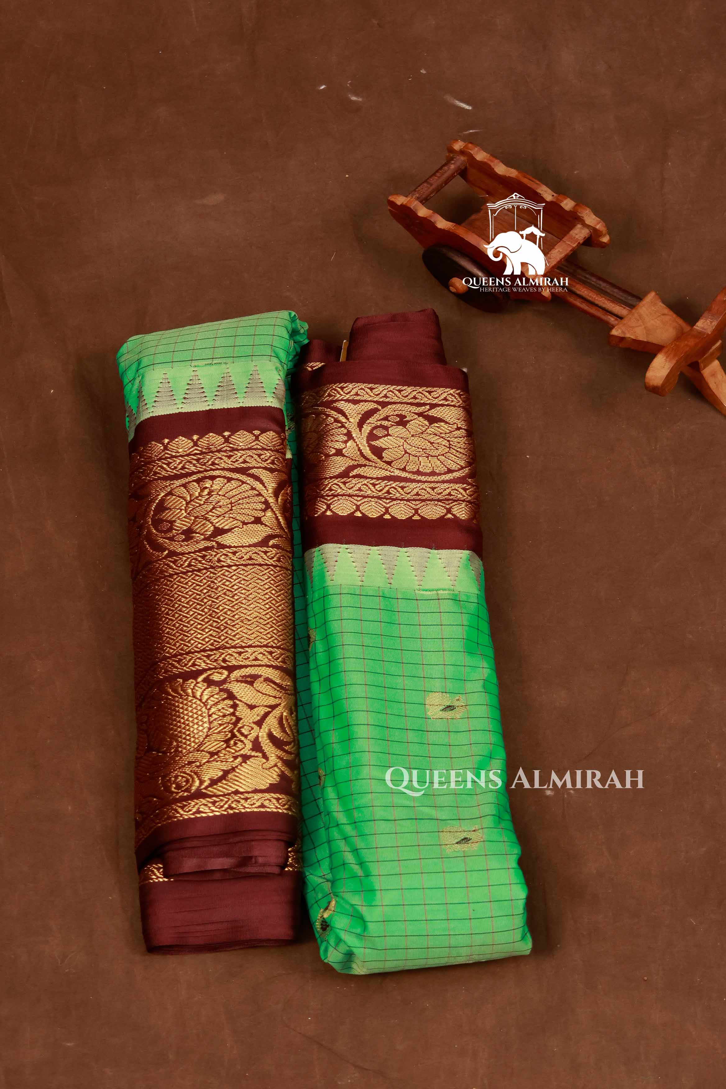 Green Kattam With Brown Semi Gadwal Silk Saree