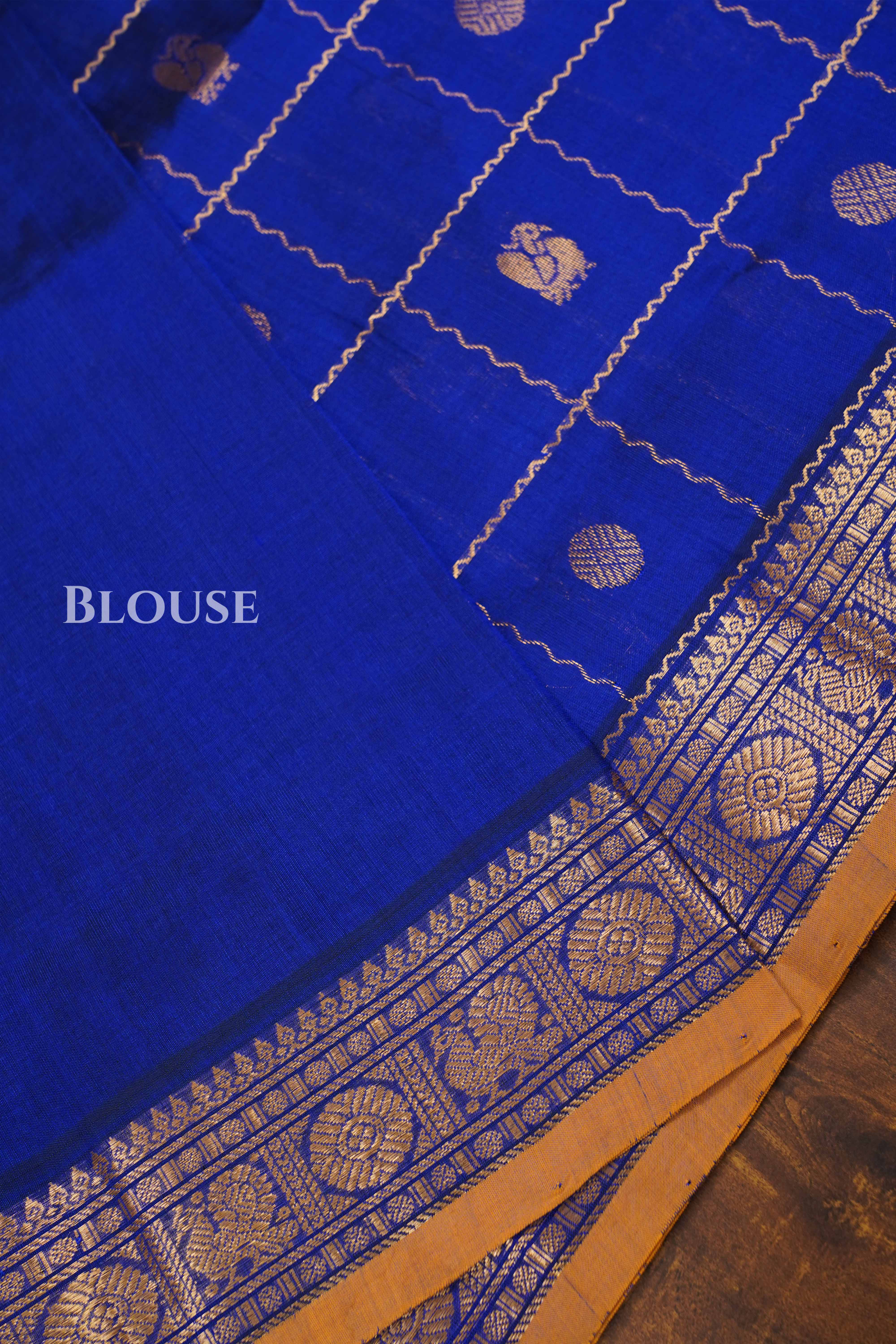 Royal Blue Veldhari Checks Pure Silk Cotton Saree