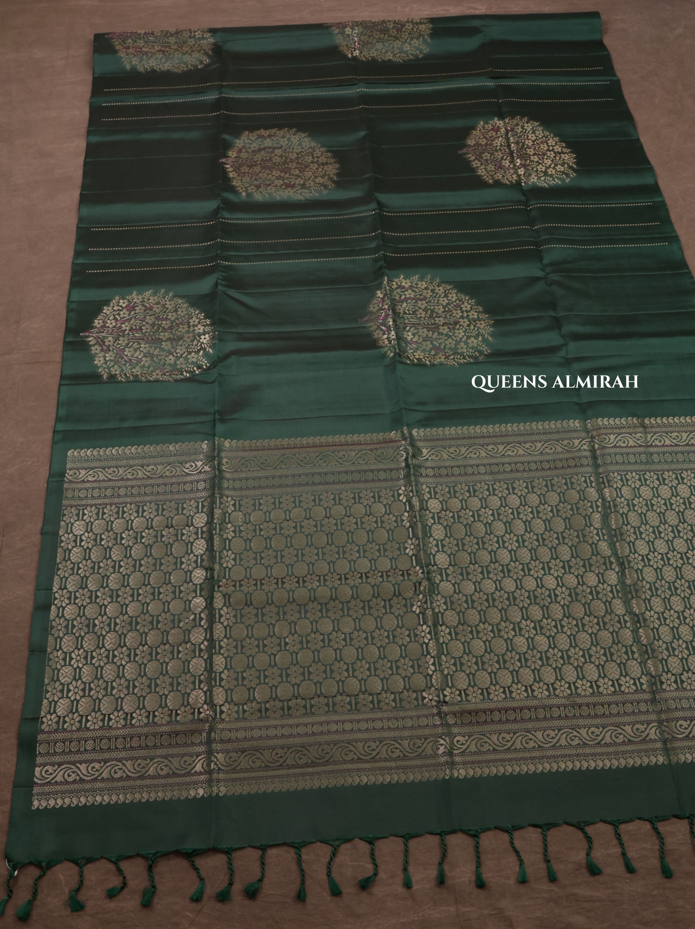 Dark Bottle Green Pure Soft Silk Saree
