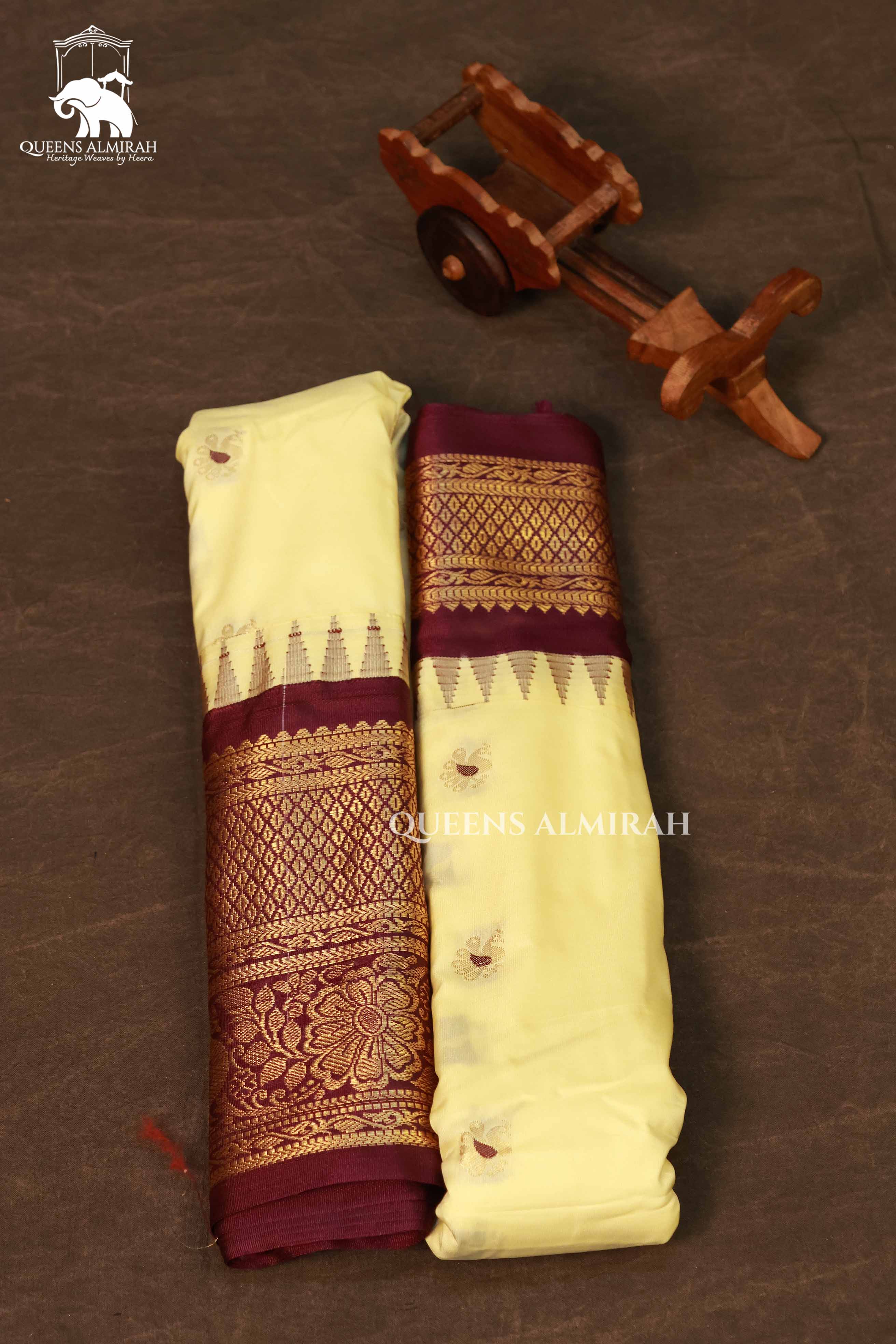 Pastel Yellow With Brown Semi Gadwal Silk Saree