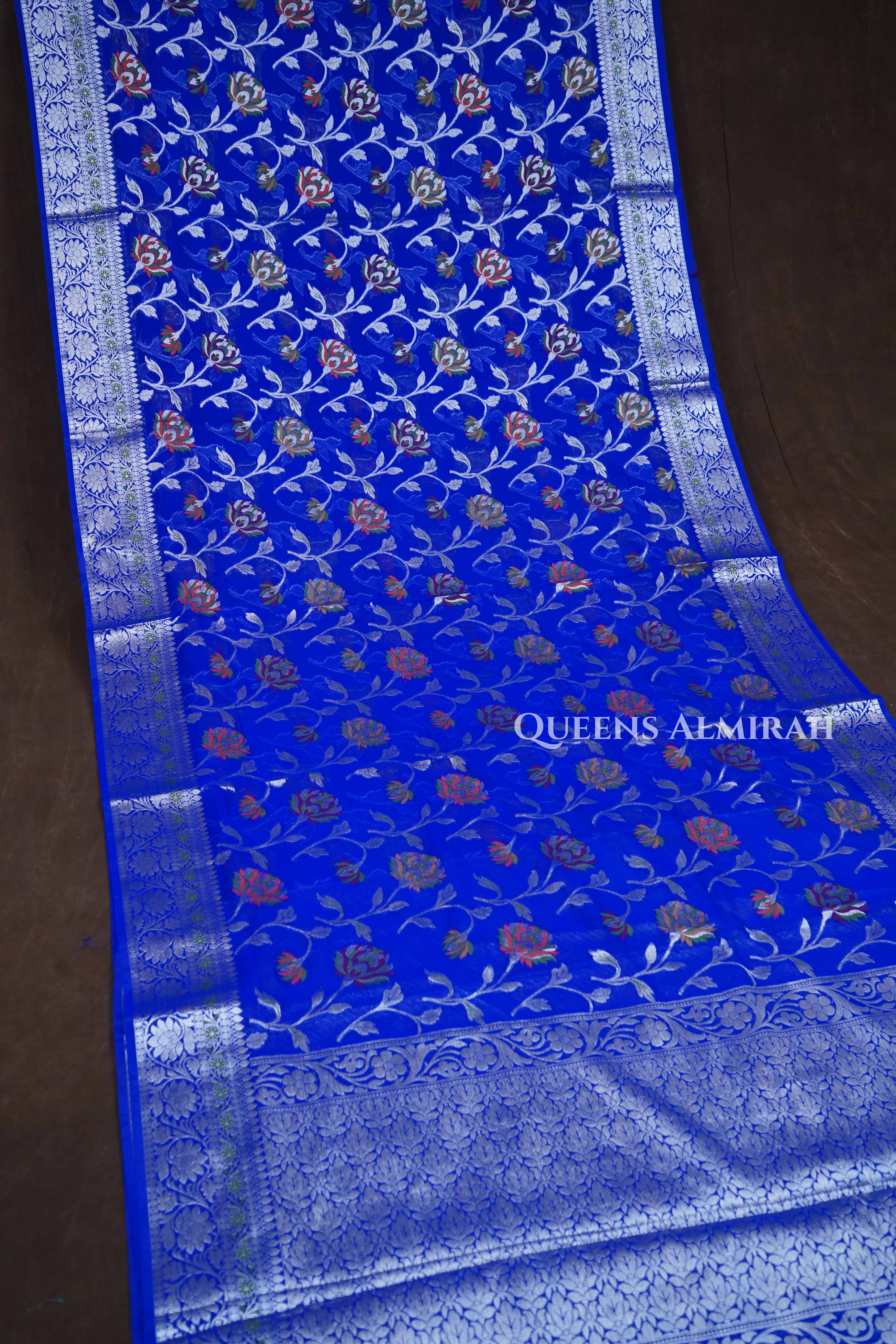 Royal Blue Semi Banarasi Silk Saree