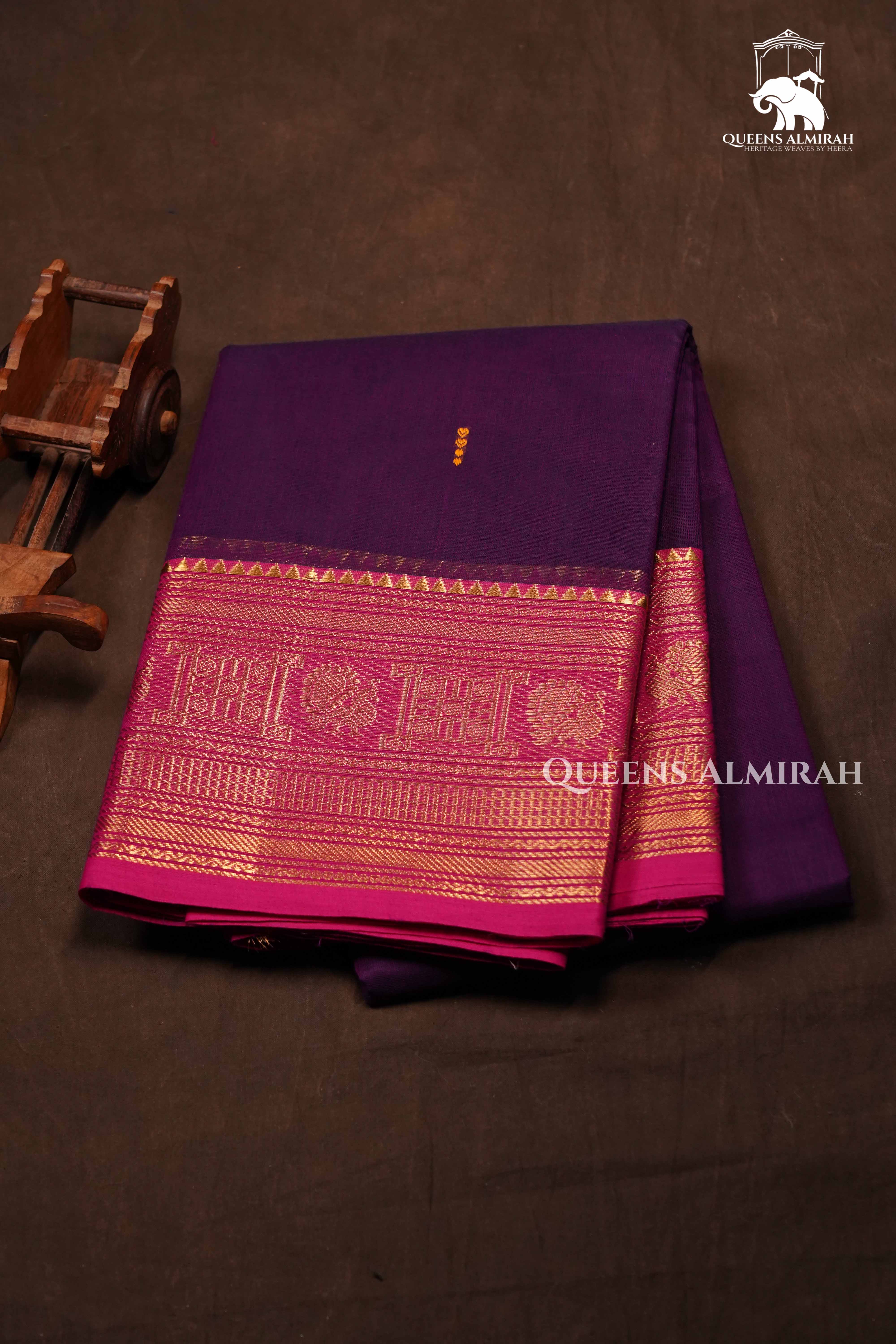 Dark Purple With Pink Kanchi Cotton Saree
