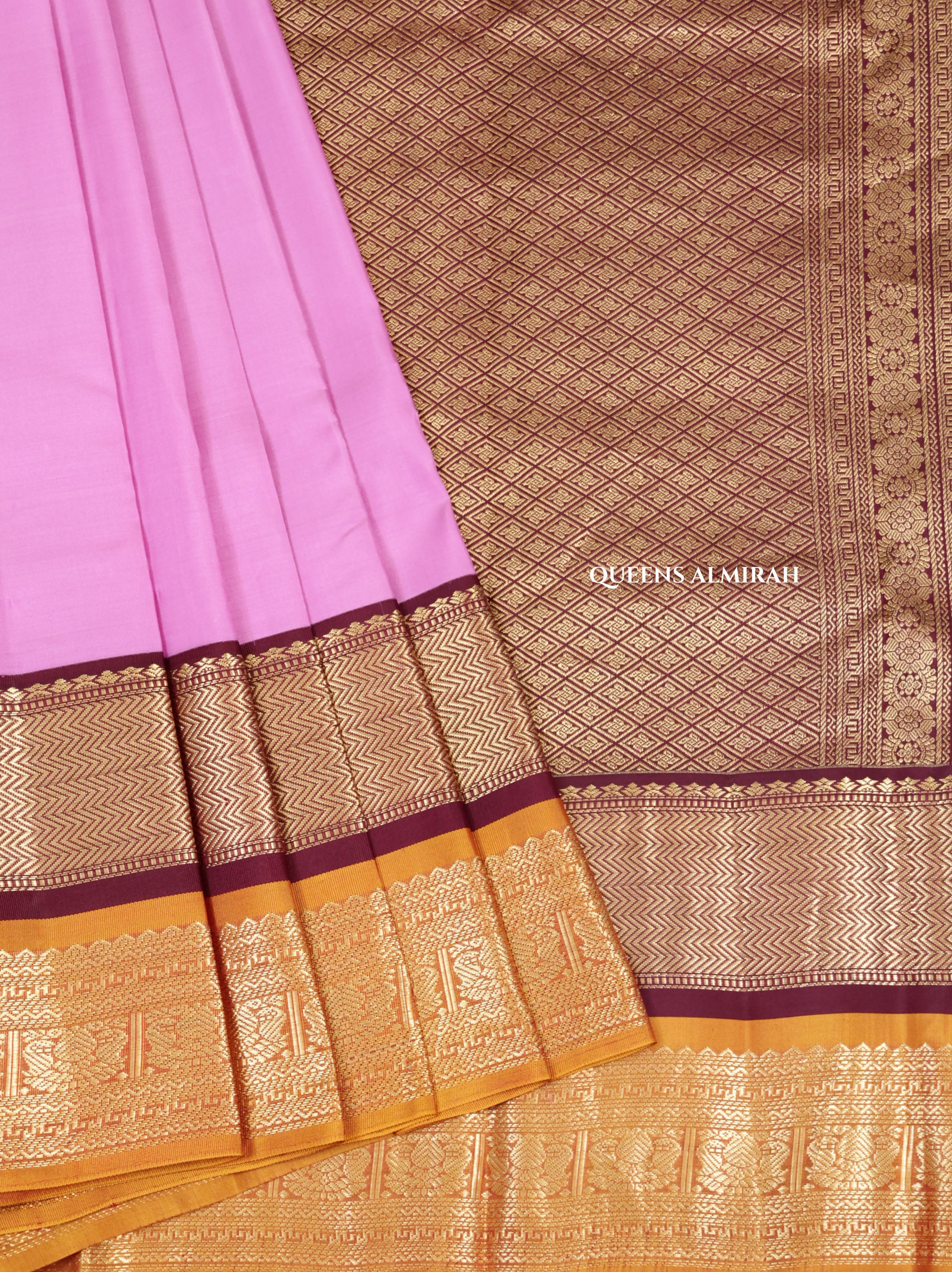 Lilac Pink With Yellow Pure Kanchivaram Silk Saree