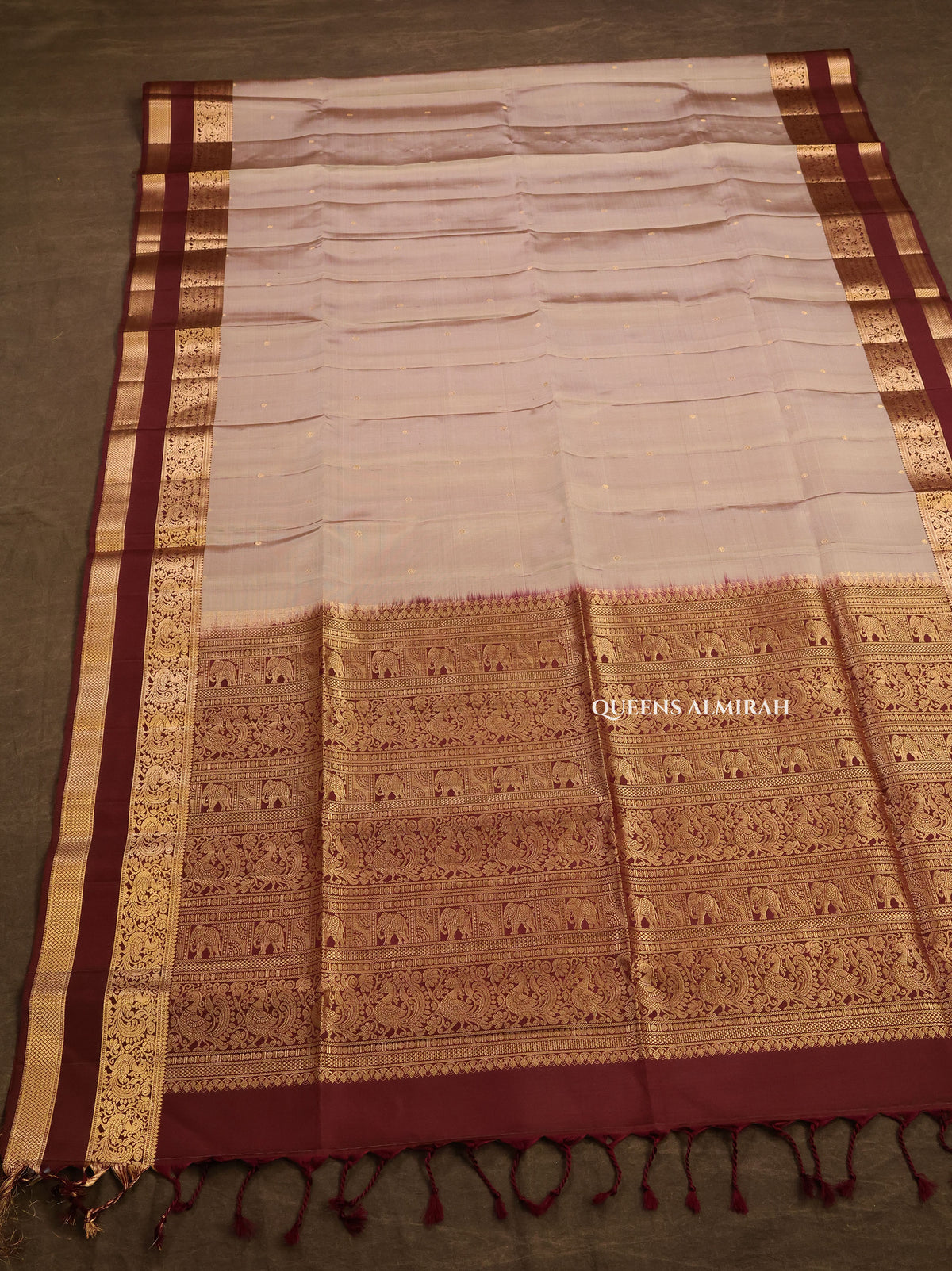 Grey With Brown Pure Soft Silk Saree