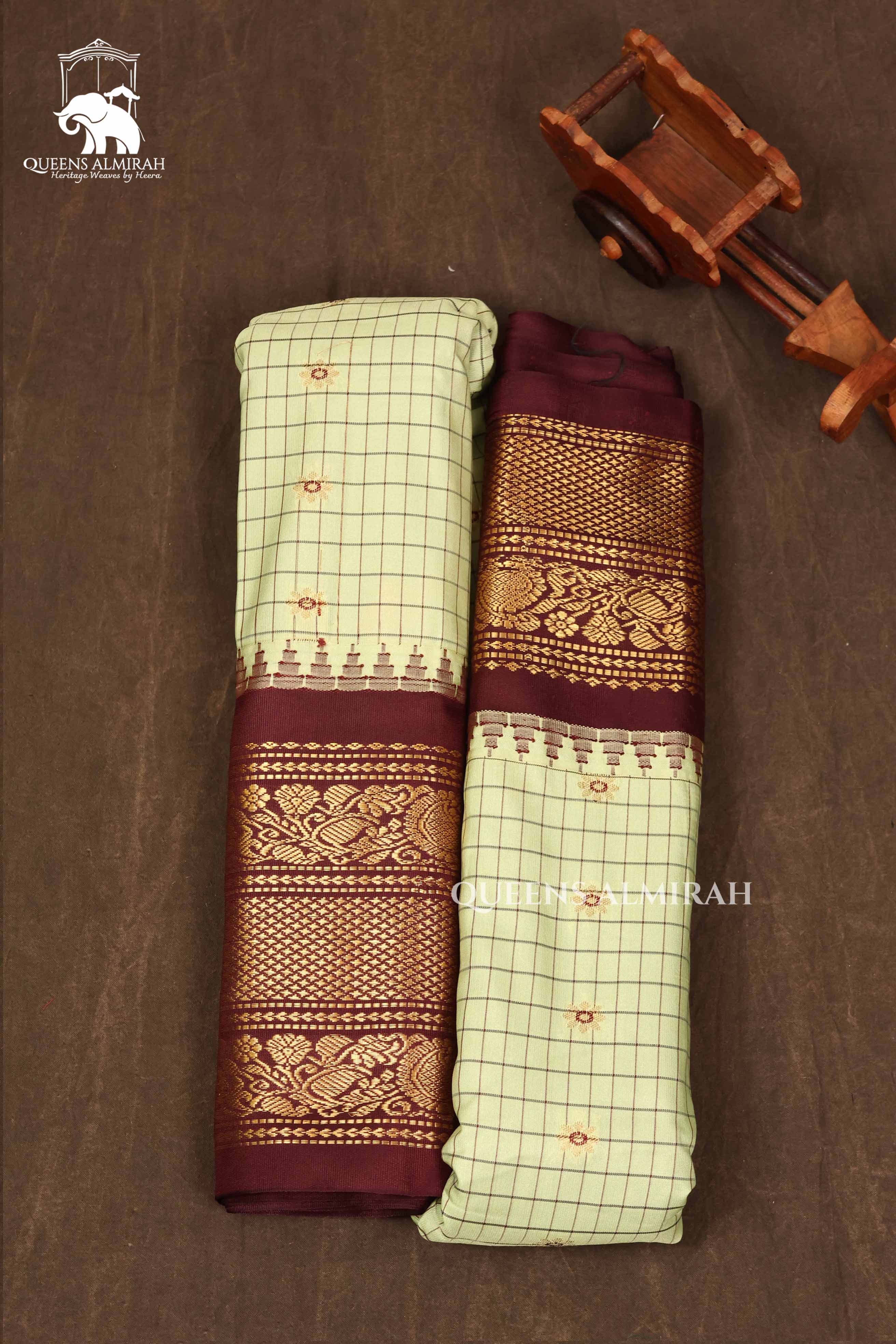 Ivory Kattam With Brown Semi Gadwal Silk Saree