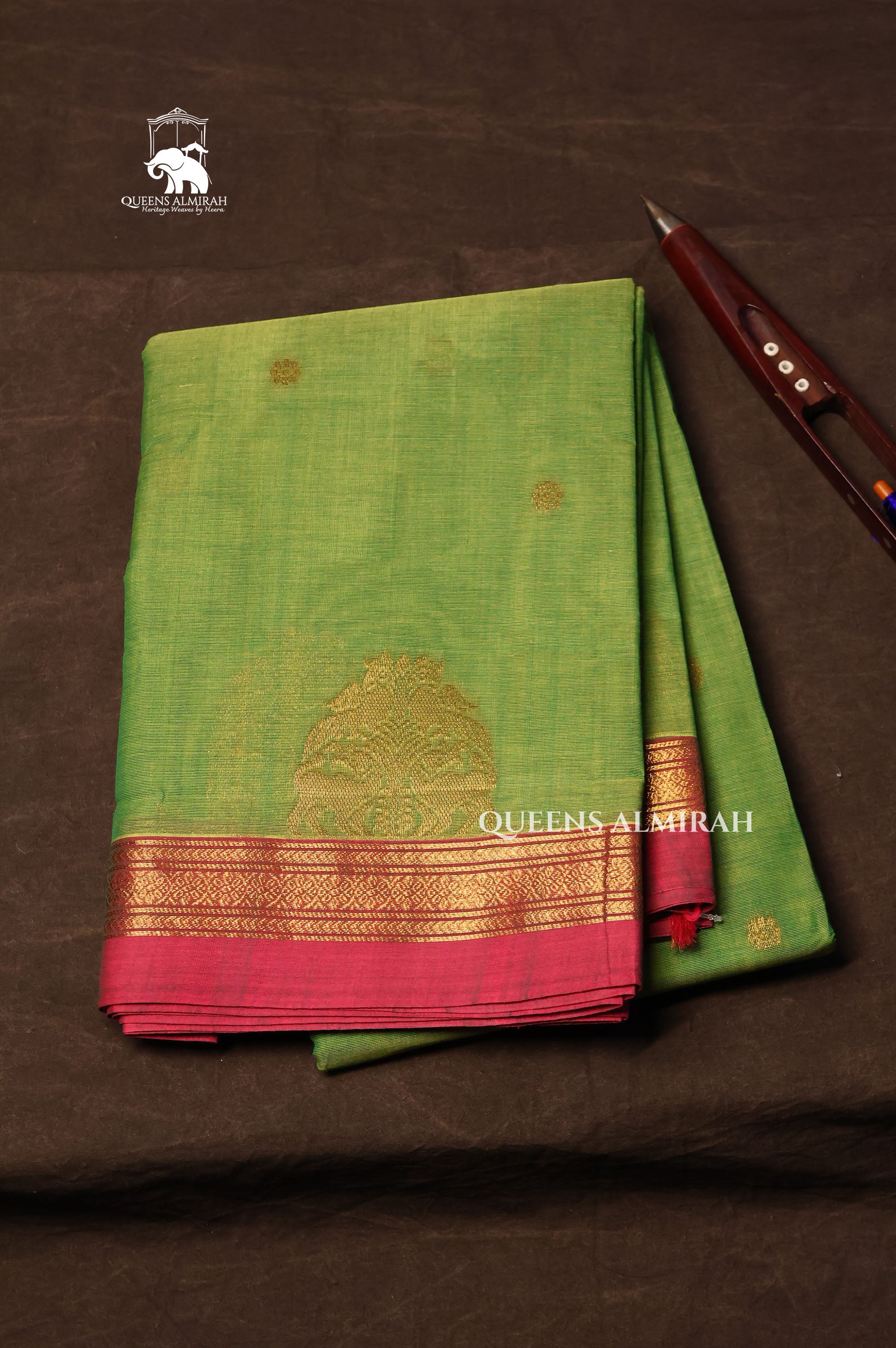 Green With Pink Kanchi Cotton Saree