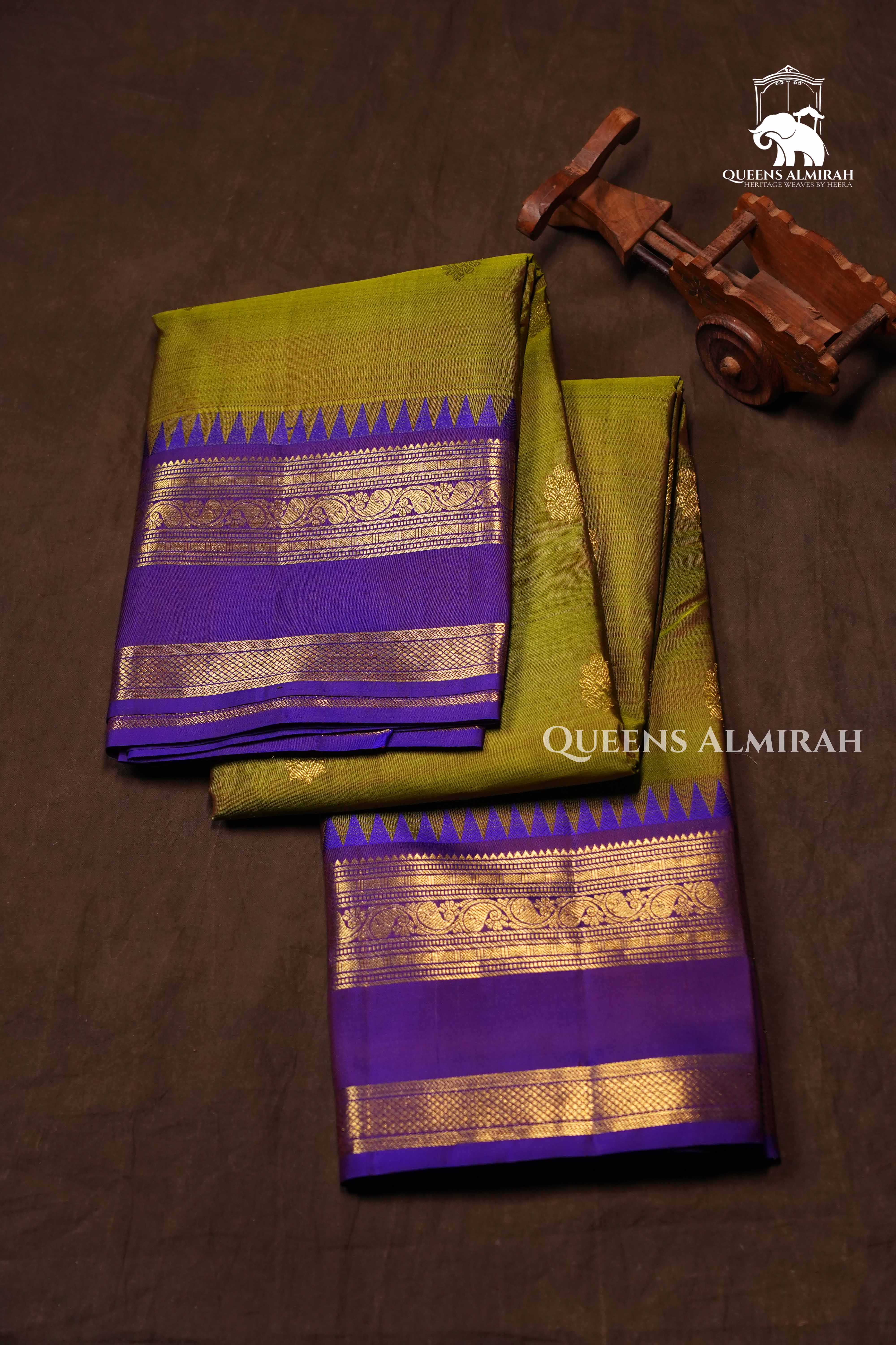 Olive Yellow With Purple Pure Kanchivaram Silk Saree