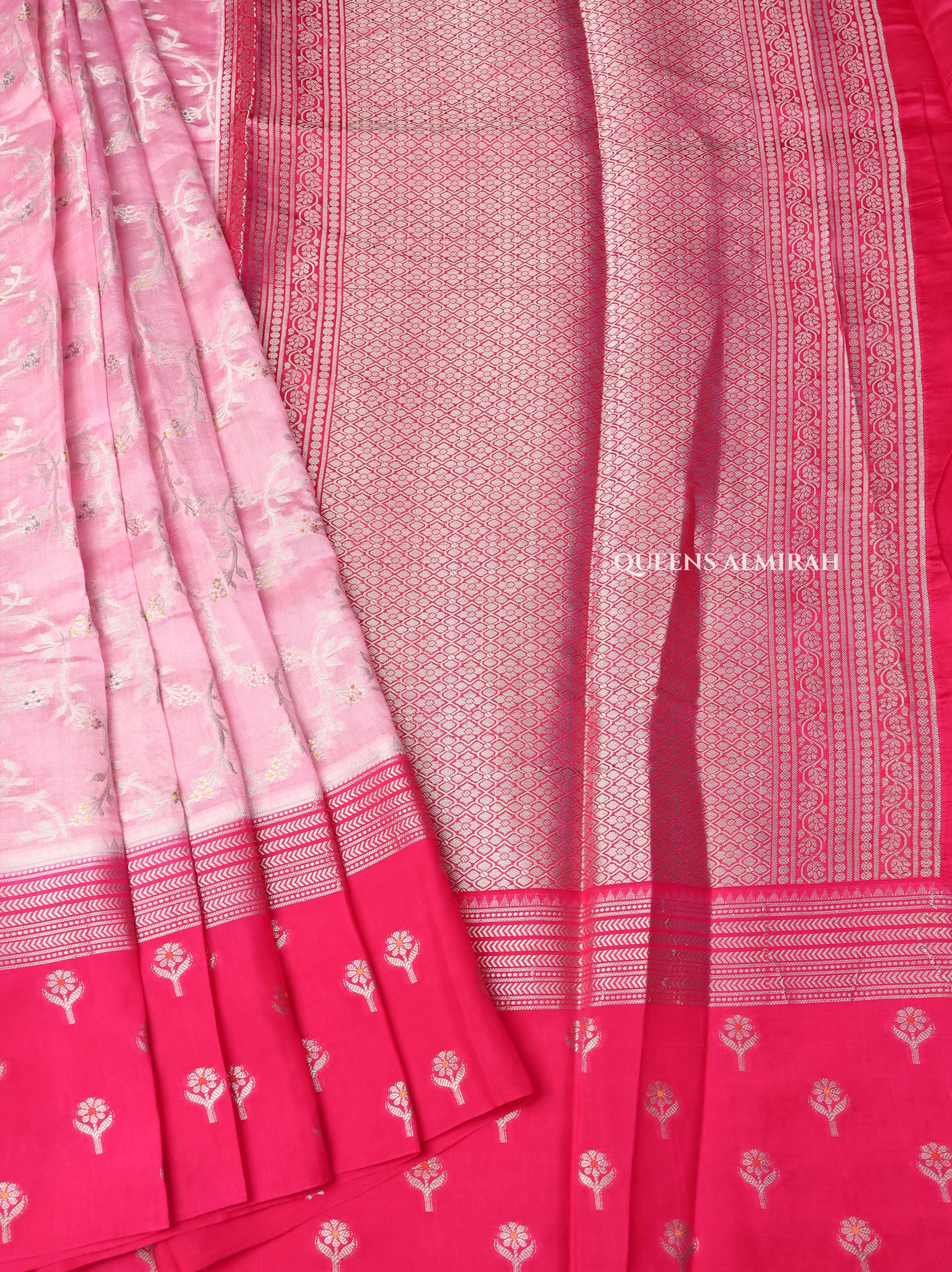 Pink Semi Banarasi Silk Saree