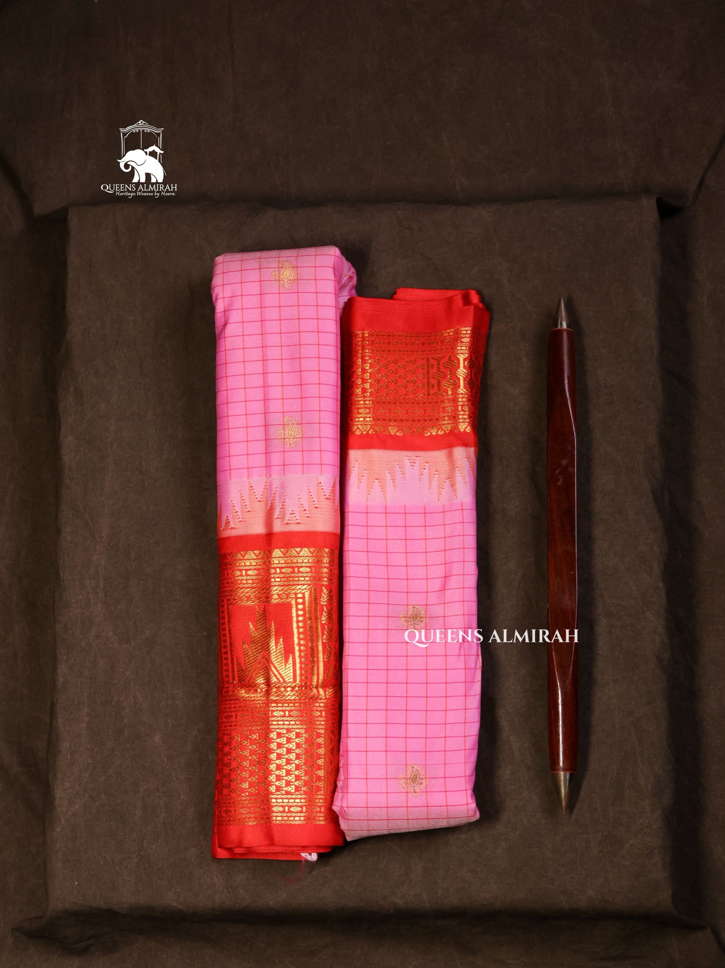 Pink With Red Semi Gadwal Silk Saree
