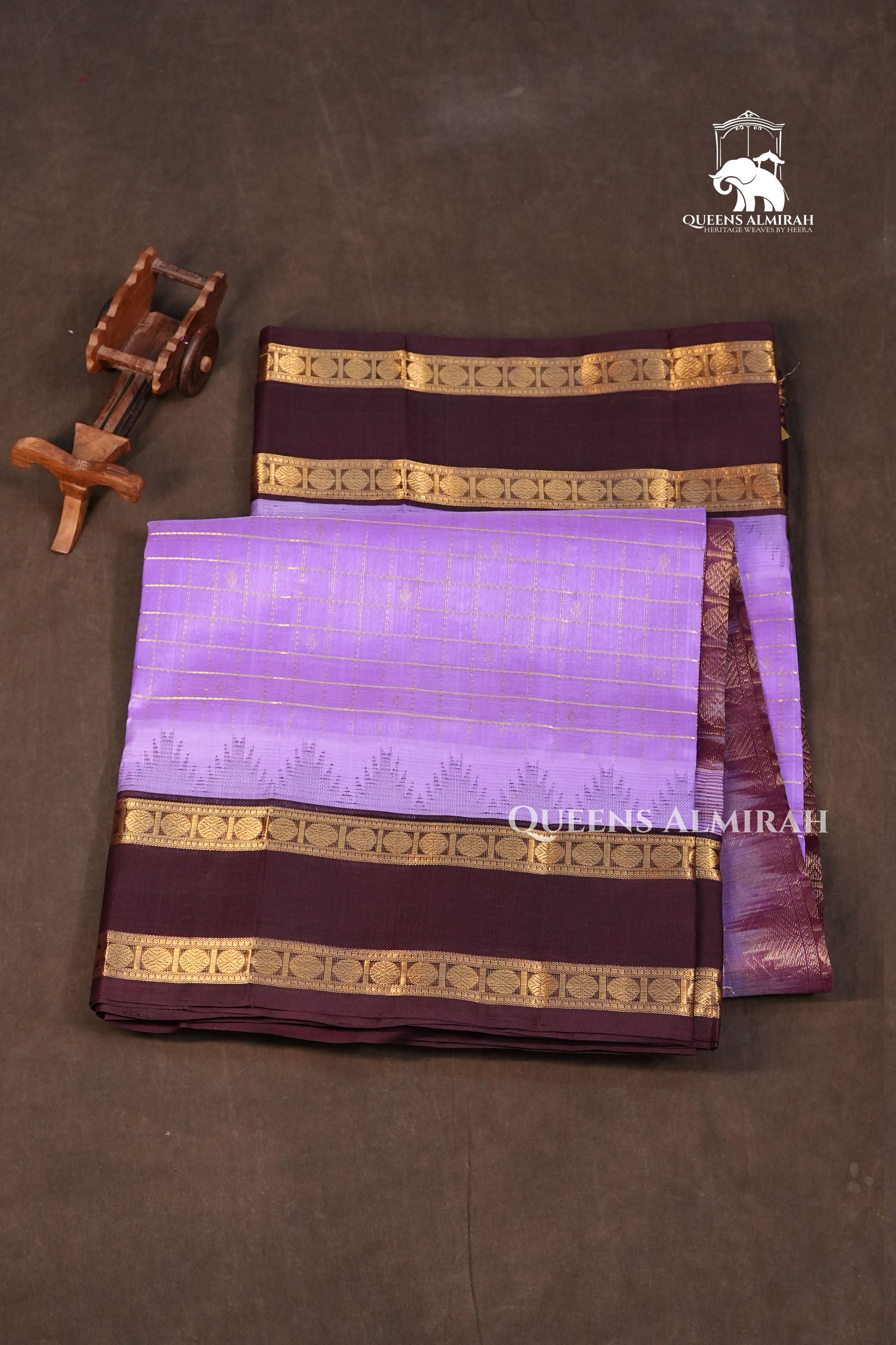 Lavender Kattam With Cocoa Bean Pure Silk Cotton Saree