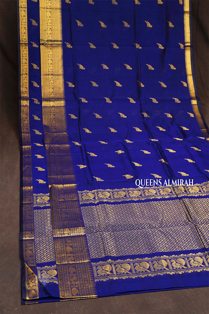 Navy Blue With Kizhi Butta Pure Silk Cotton Saree